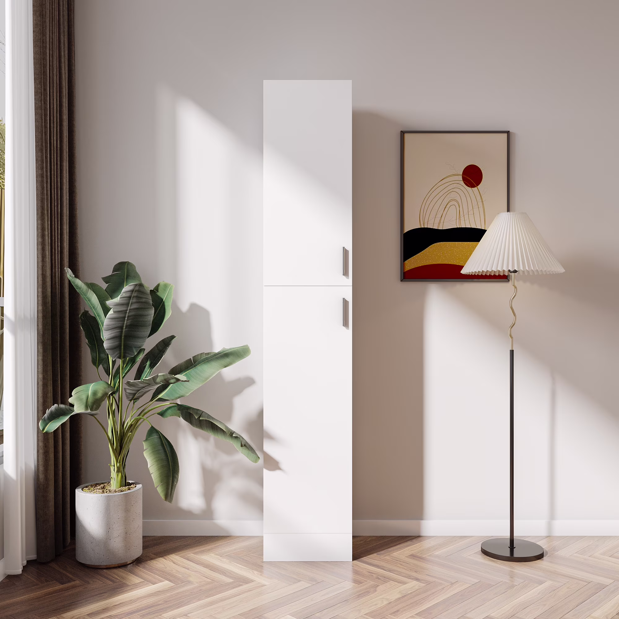 Slim Tall Storage Cabinet,Pantry Cabinet with Doors Shelves Small Space for Kitchen Living Room Bathroom(White 1)