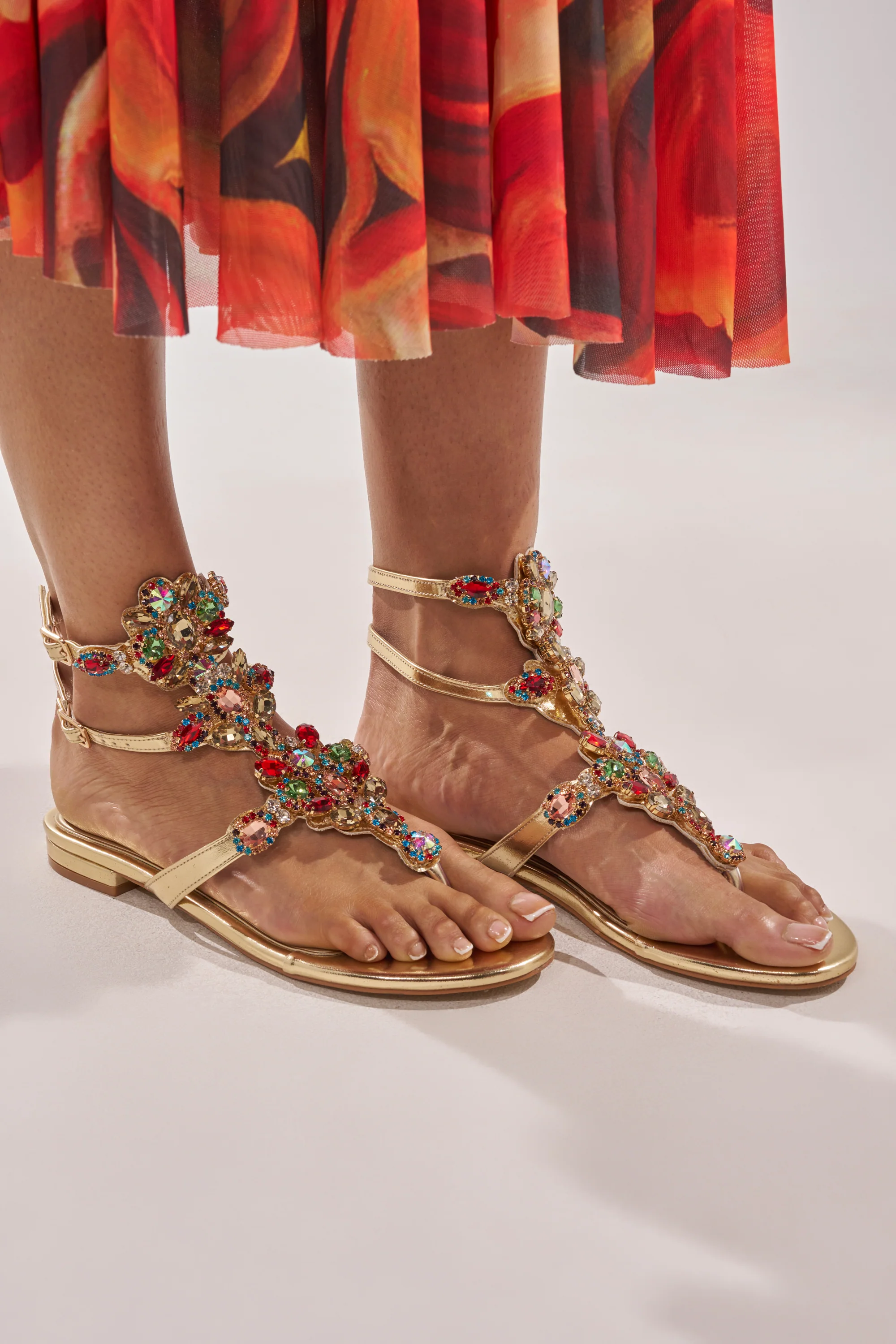 AZALEA WANG OLISA GOLD RHINESTONE EMBELLISHED FLAT SANDAL - Akira Store