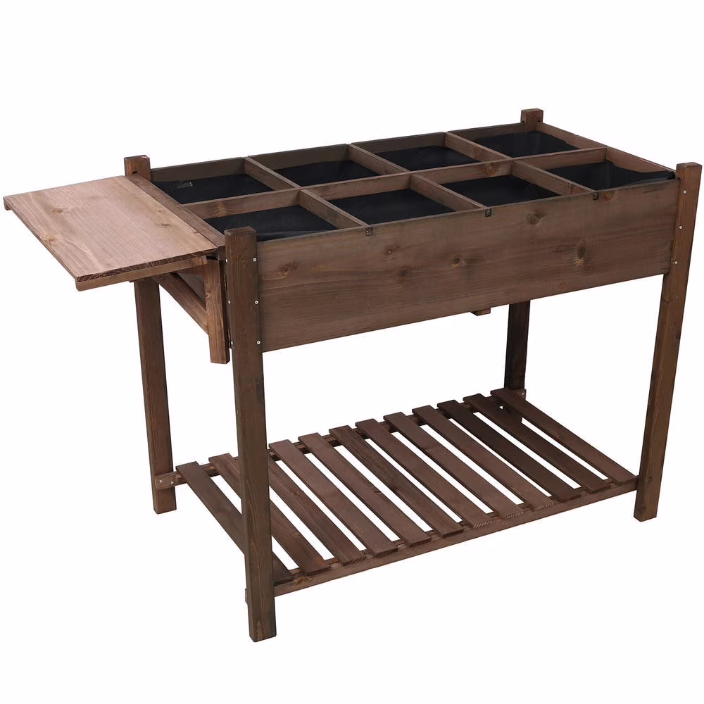Barara King Planter Raised Garden Boxes Outdoor, Large Raised Garden Beds,8 Pockets Horticulture Raised Garden Bed with Foldable Side Table and Storage Shelf, dark brown color