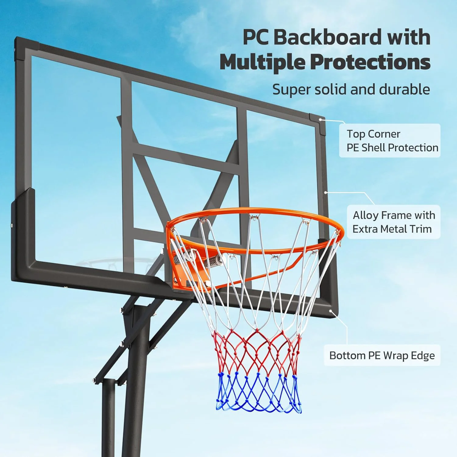 Basketball Hoop System,Quickly Height Adjustable 5.25-10ft, 44 inch PC Backboard Portable Basketball Goal for Outdoor Indoor Court - Image 4