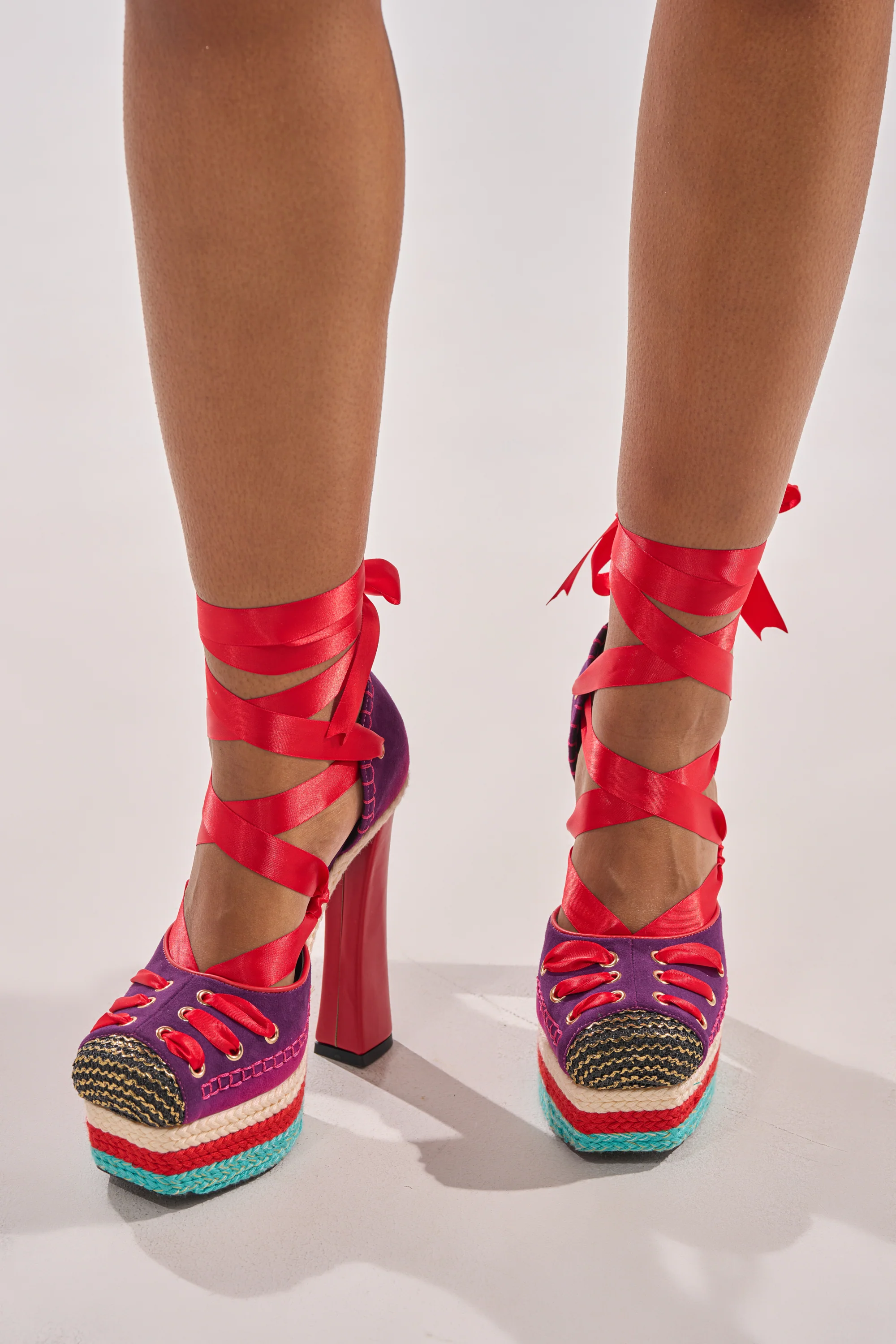 AKIRA GOLD FONTEYN RED MULTI CHUNKY PLATFORM LACE UP PUMP - Akira Store