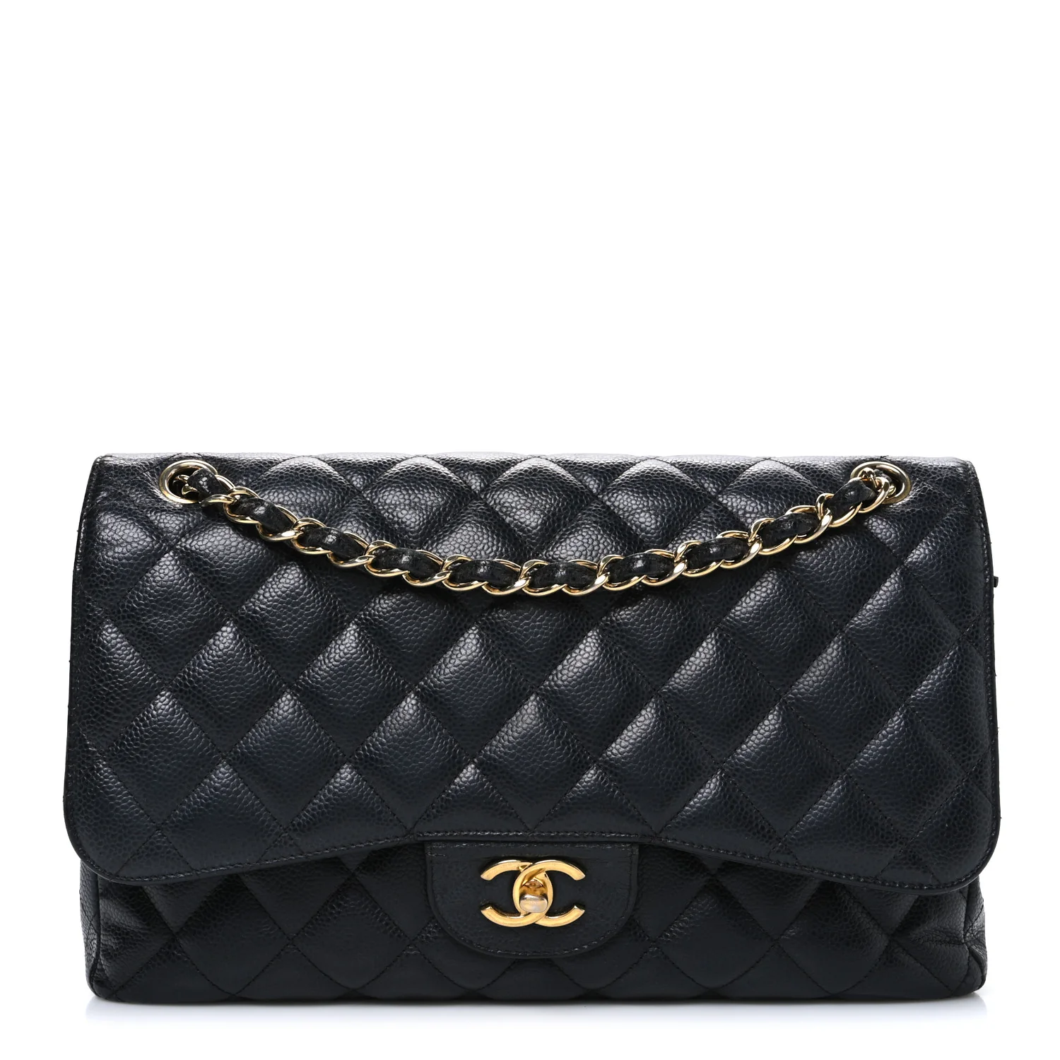 Caviar Quilted Jumbo Double Flap Black