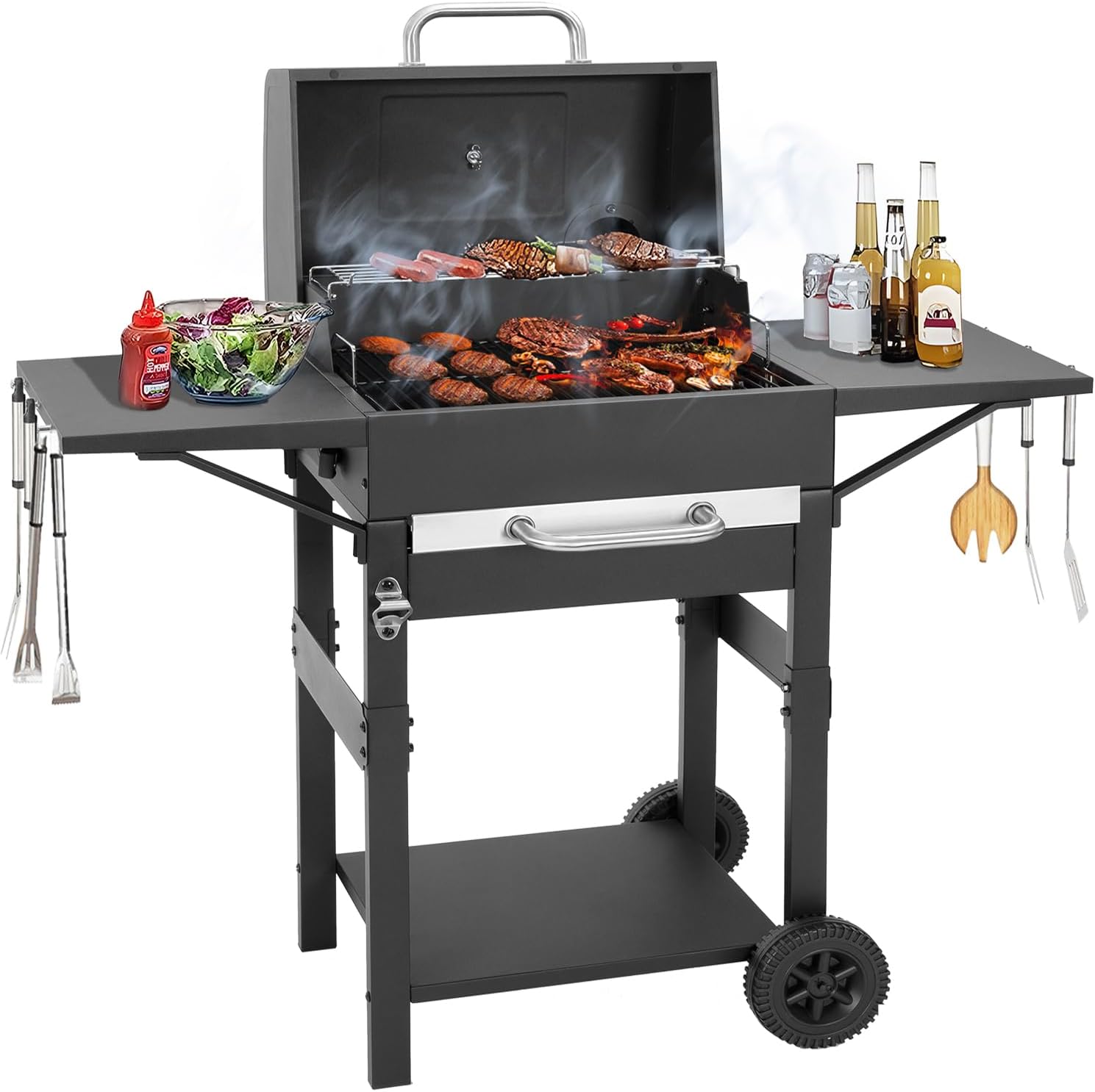 Kendane Charcoal Grill with Side Shelf, 353 Square Inch Cooking Area