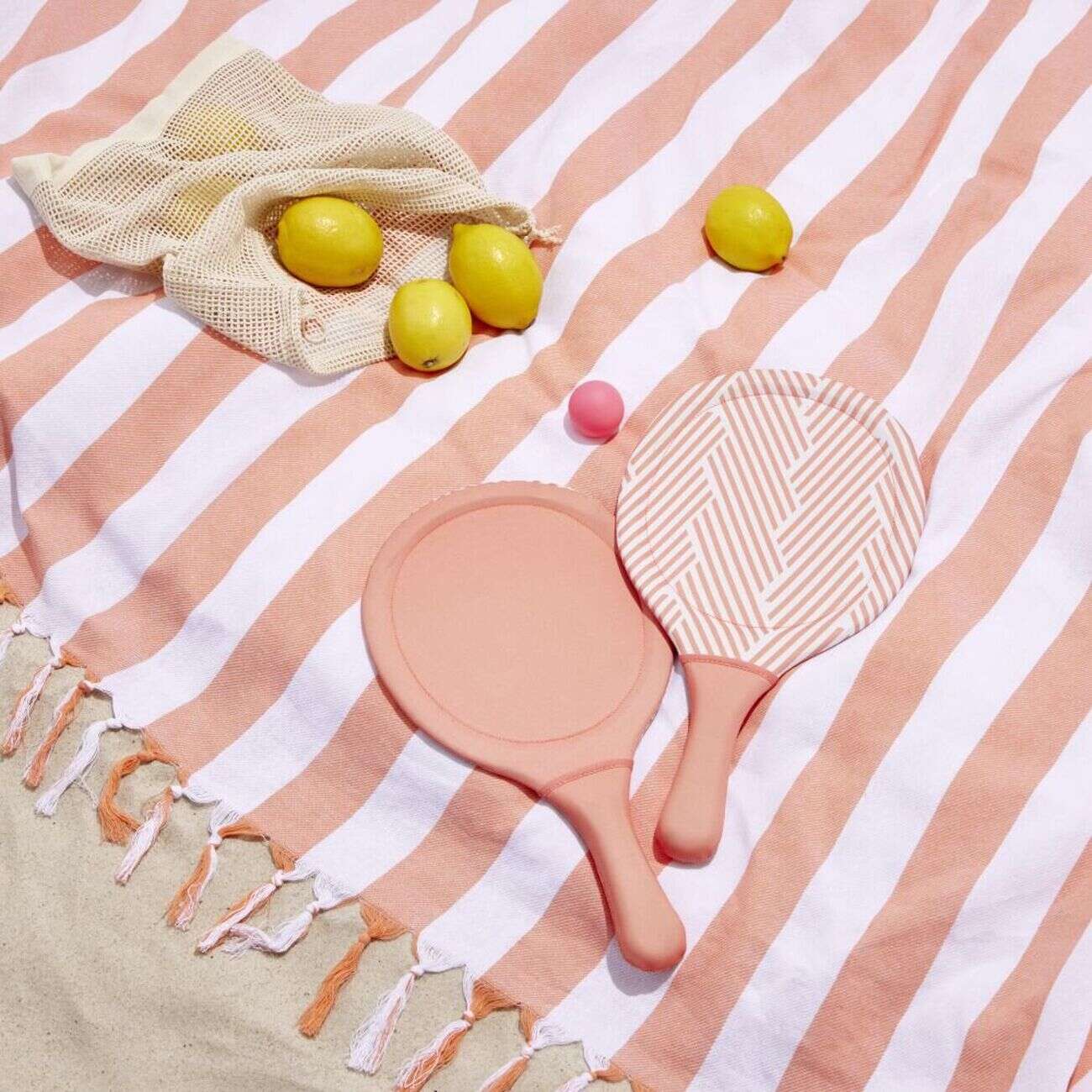 Raquette de plage x2 + 1 balle adulte plastique orange