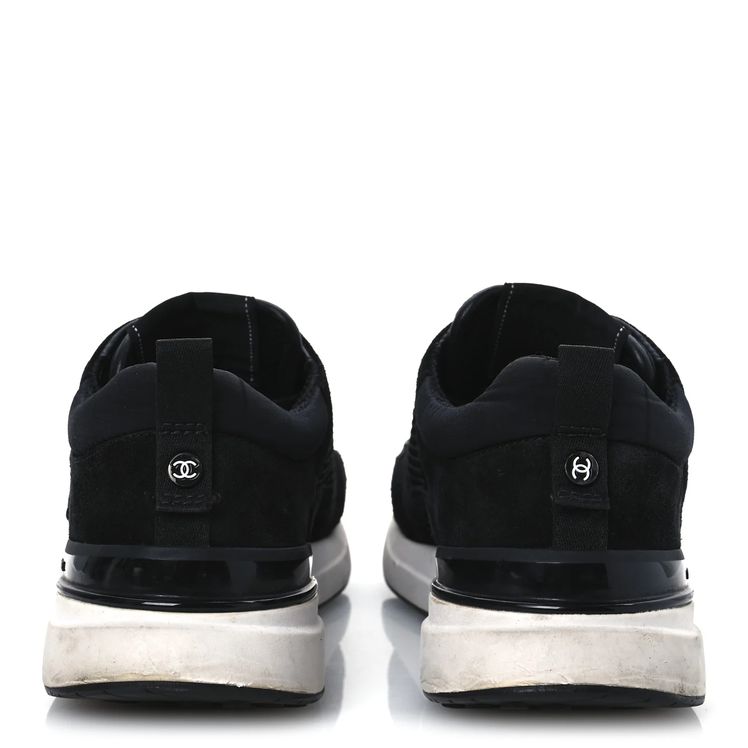 Calfskin Mesh Lycra Suede Womens Logo Sneakers 40 Black