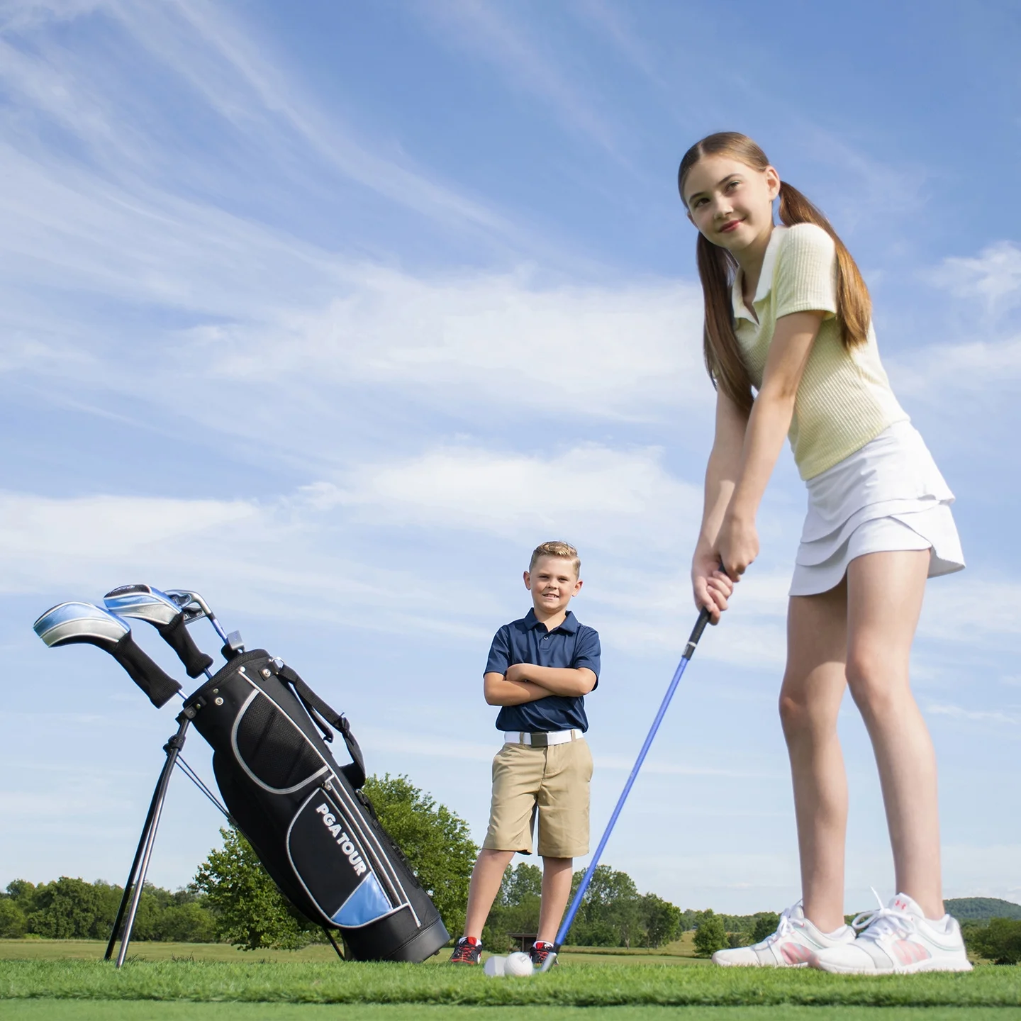 Right-Handed 10 Piece Kids Golf Club Stand Bag Set; Player Height 4'8 5'2", Ages 8-12(Right-Handed/10/Blue) - Image 7