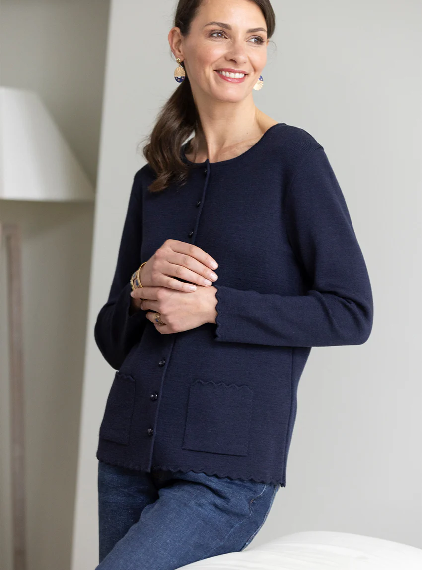 Cardigan femme en laine mérinos Bleu Marine