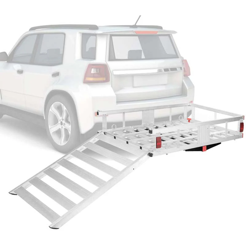 500lbs Aluminum Hitch Cargo Carrier with Ramp & High Side Rails, Heavy-Duty Utility Cargo Rack for Truck SUV Van RV, Fits 2