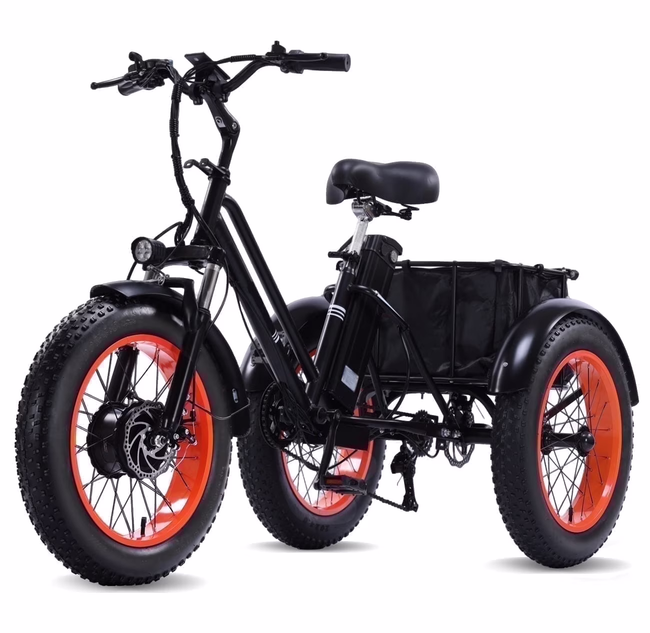Electric Tricycle for Adults Folding E-Trike Motorized Tricycle Electric 3 Wheels Trike Powerful 500W Motor Electric Tricycle 48V15AH Lithium Battery Max 20MPH 20*4.0�� Fat Tire Orange(Black Orange) - Image 5