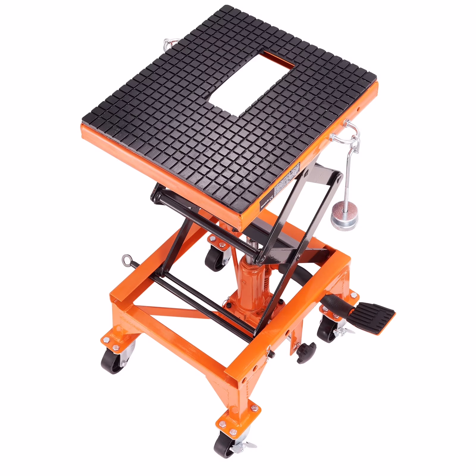 Hydraulic Motorcycle Lift Table 350 lbs Height 13'-36' Dirt Bike Scissor Jack Stand with Wide Deck Safety Pin J-hook