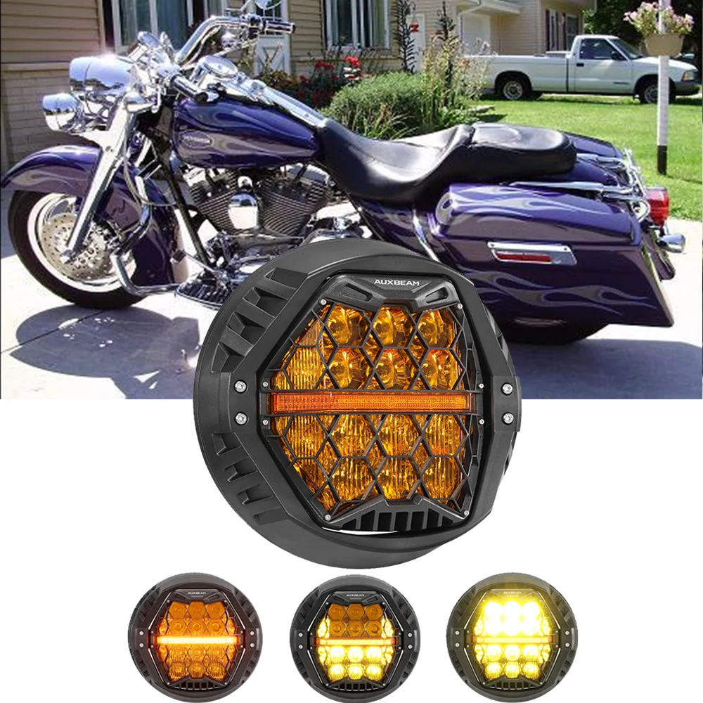 7 Inch 120W DOT Motorcycle LED Headlight Assembly with Amber DRL & Honeycomb Design (Hi/Lo Beam) for 2002 CVO Road King FLHRSEI