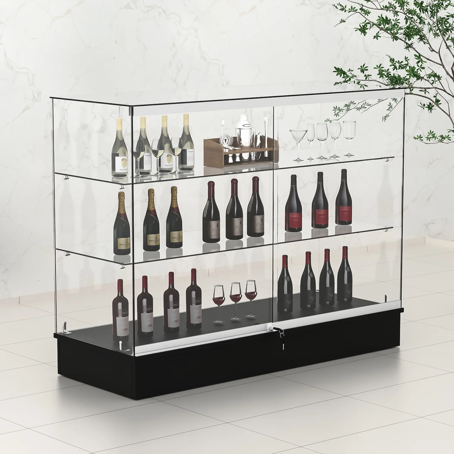 48" W x 18" D x 38" H - White Full Vision Retail Display Case, Tempered Glass Display Cabinet with Glass Shelves and Lock, Storage Cabinets for Retail and Collectible Display - Image 4