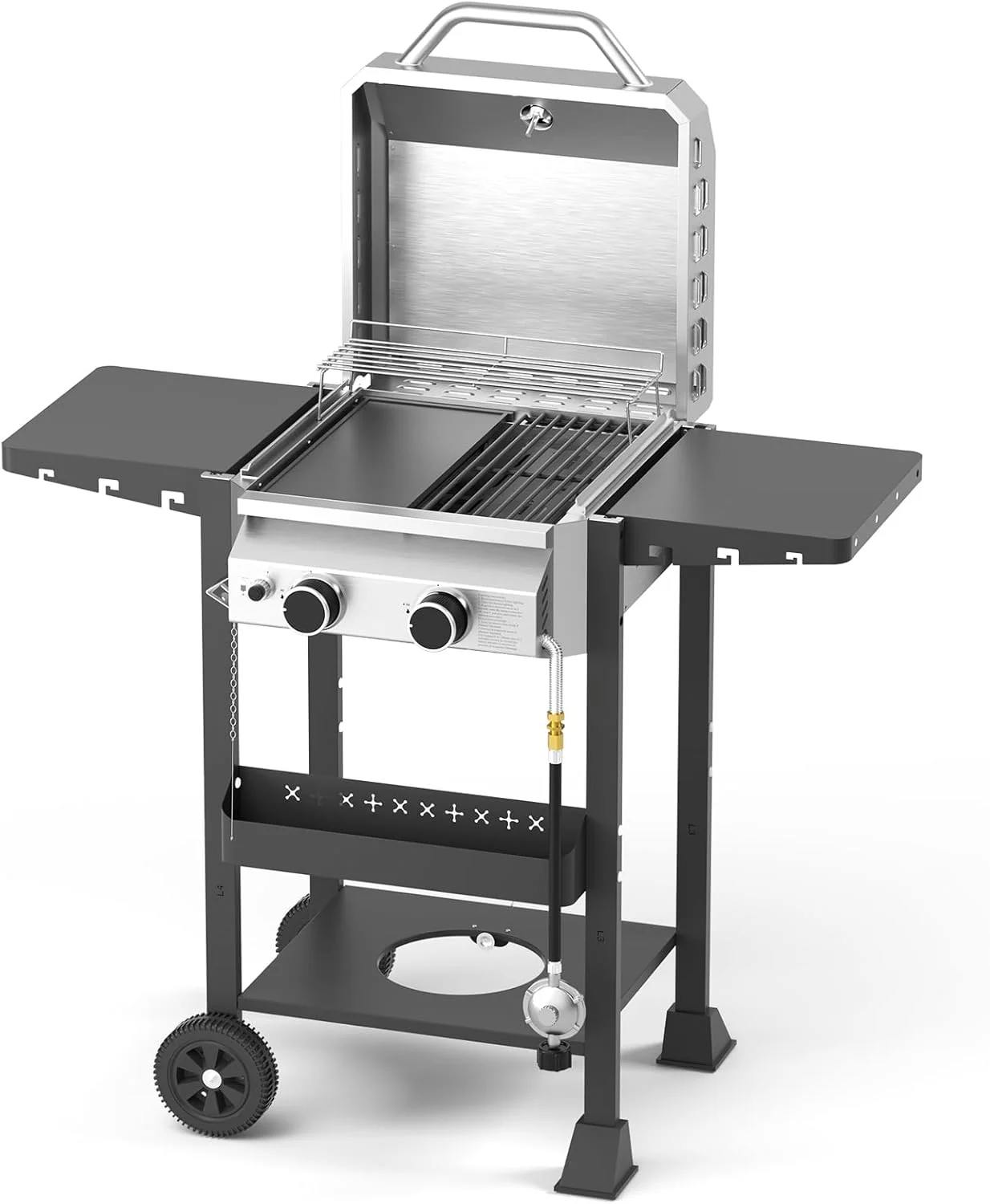 Barbecue à gaz propane à 2 brûleurs avec poêle en fonte et grilles combinées