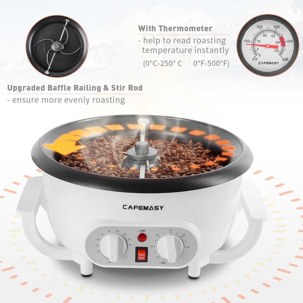 Home Coffee Bean Roaster Machine - Coffee Bean Handle Design Electric Automatic Coffee Roaster with Timer and Roasting Temperature Setting