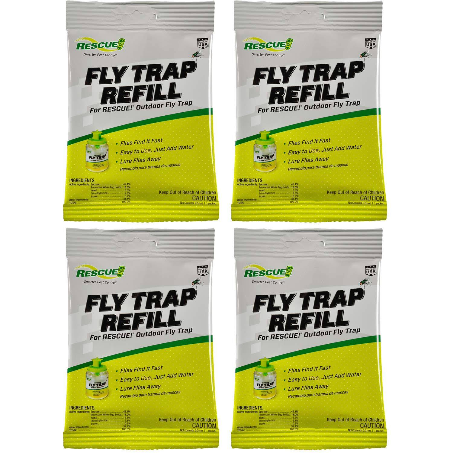 Rescue! Reusable Fly Trap Refill ÿ Outdoor Use - 4 Pack