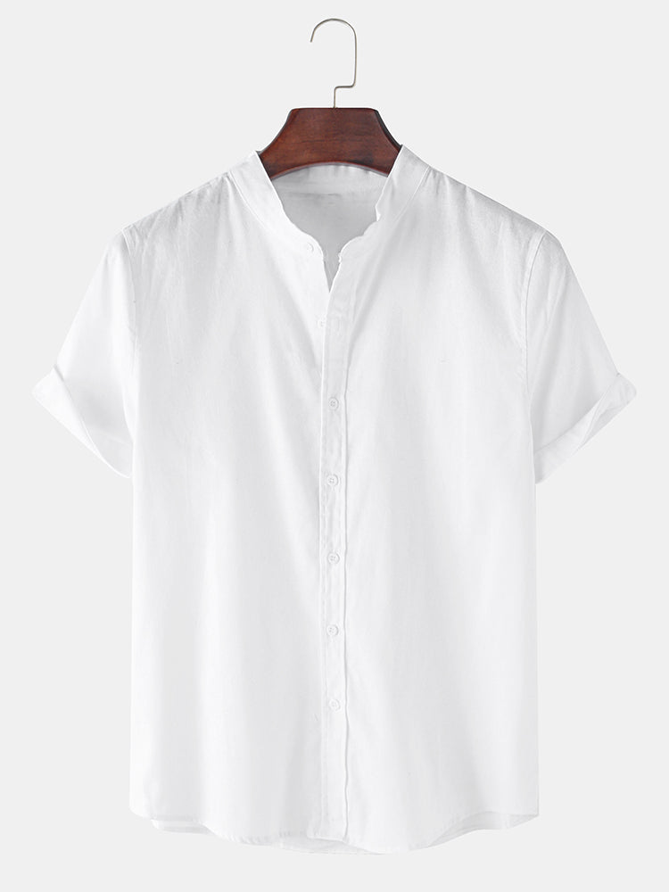 Chemises basiques à manches courtes aspect lin et pantalons droits en lin