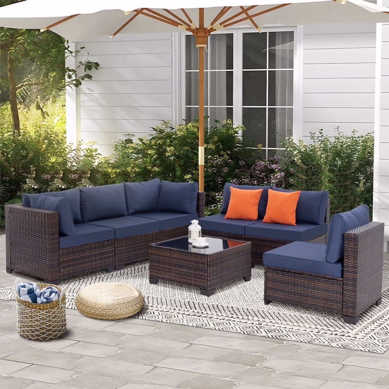 7 Pcs Outdoor Patio Furniture Sofa Set on Sale, Grey Rattan Grey Cushion(7PCS/Grey Rattan/Grey Cushion) - Image 3