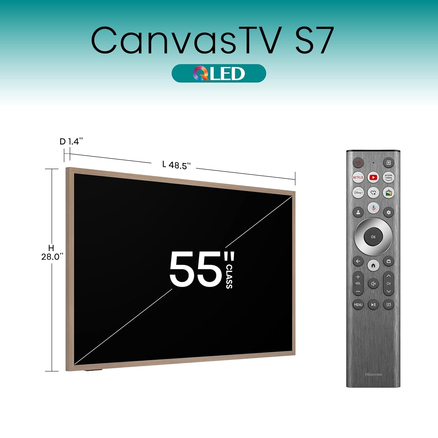 Hisense 55-Inch Class QLED 4K S7N CanvasTV Series Dolby Vision HDR Google Smart TV (55S7N) - 144Hz  Art Mode  Anti-Glare Panel  Hi-Matte Display  Frame & UltraSlim Wall Mount Included