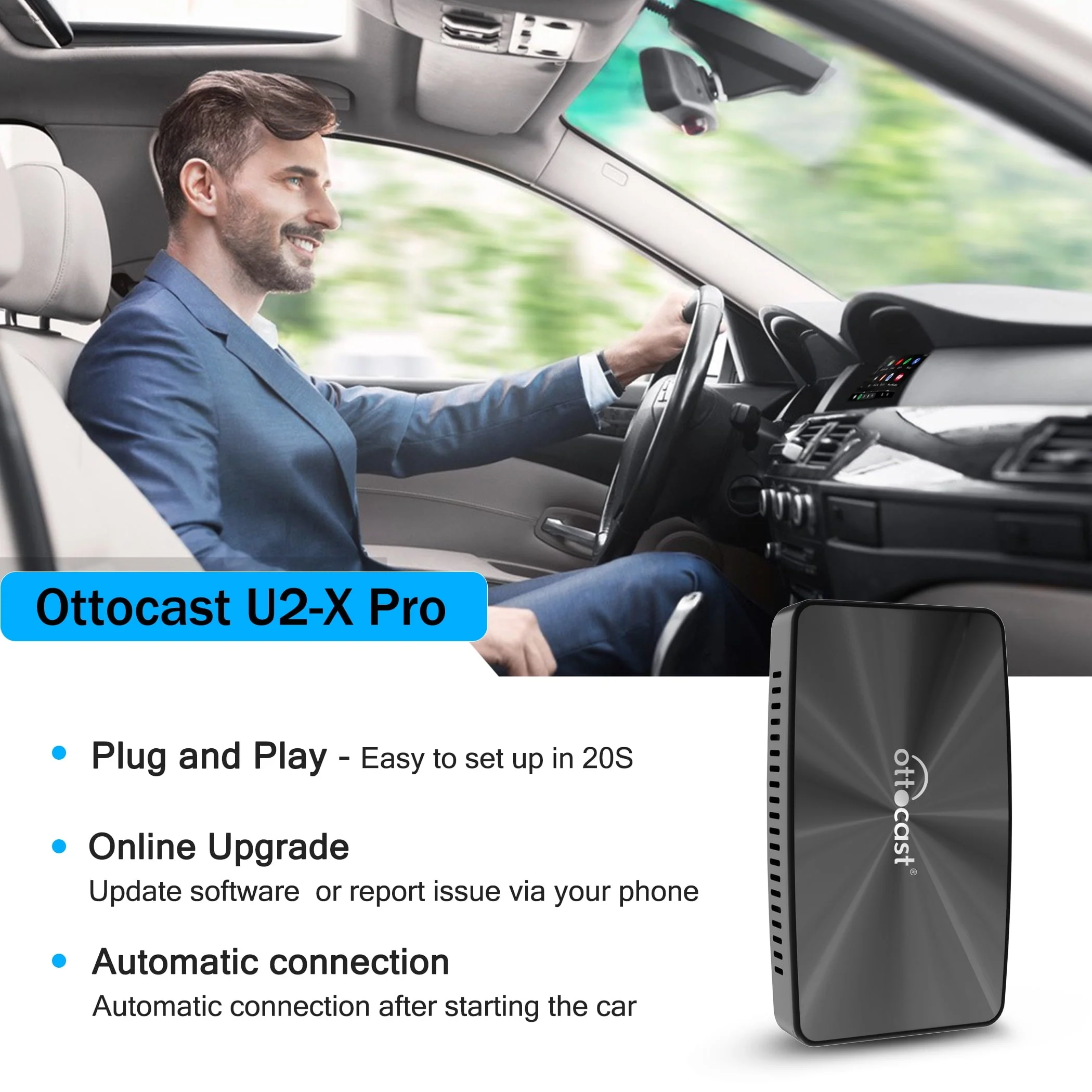 OTTOCAST U2-X Pro Wireless CarPlay Android Auto Car Adapter 2 in 1 for Wired CarPlay Cars Smart Button Faster Connection OTA Update - Image 6