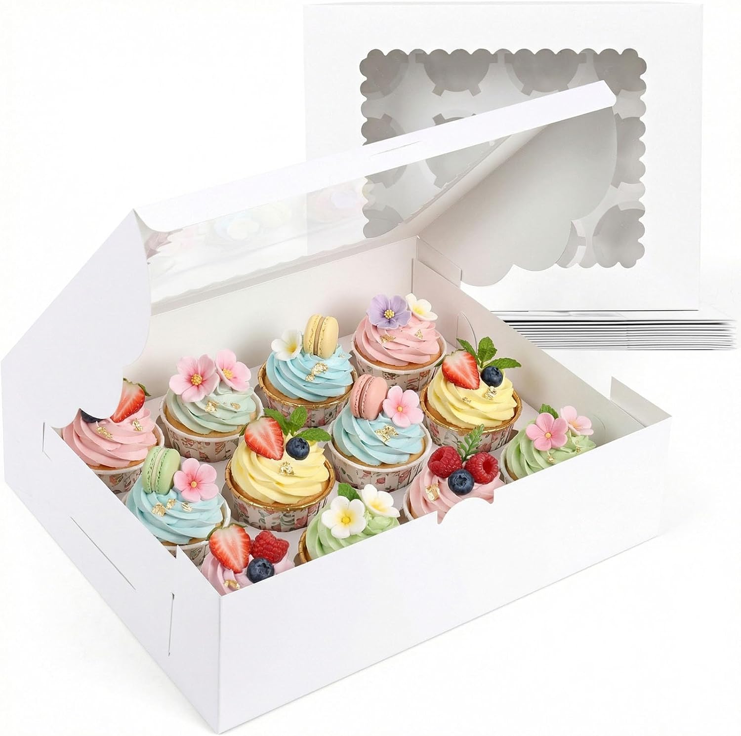 VGOODALL 12 Count Cupcake Boxes, 12 PCS Cupcake Holder with Window
