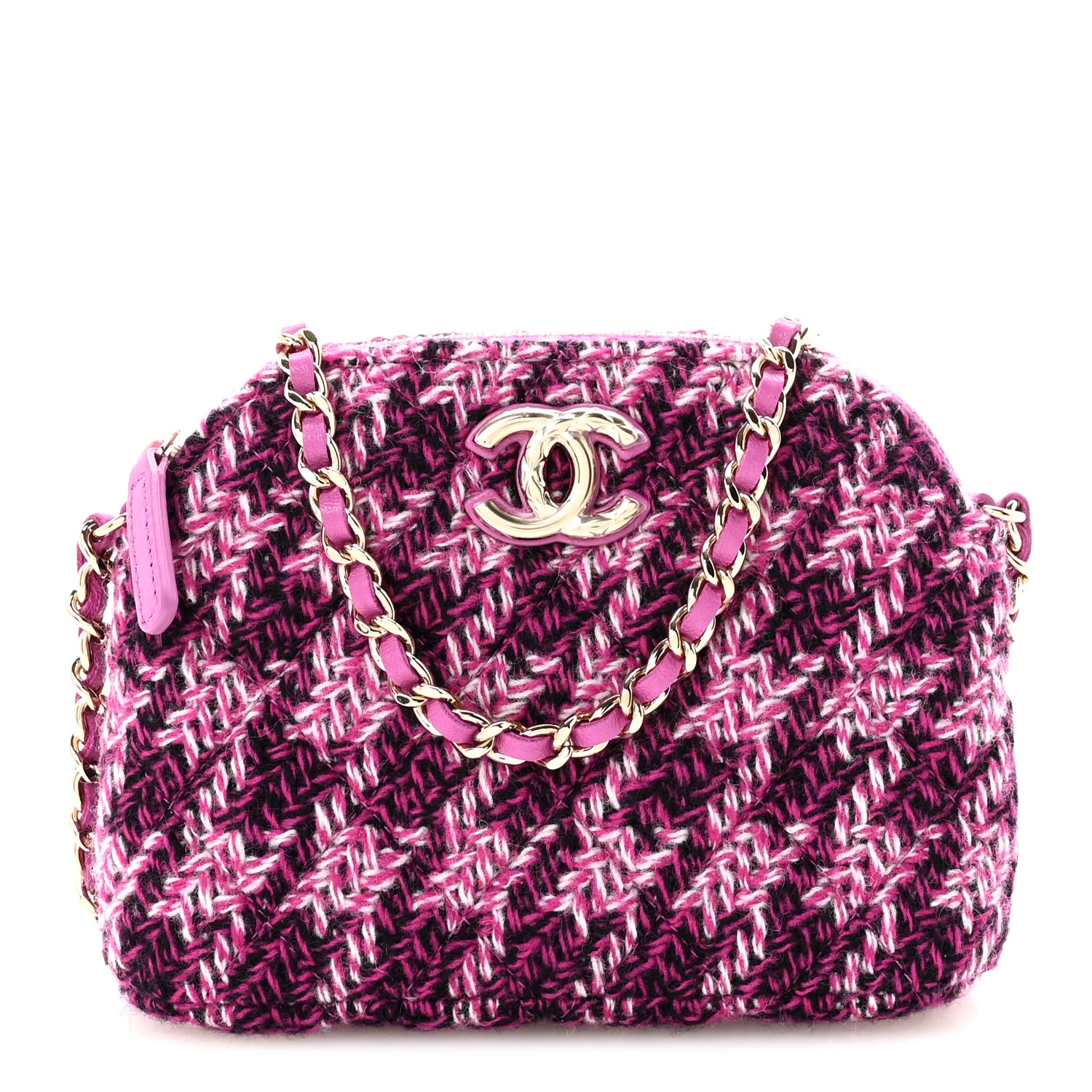 Tweed Quilted Mini Clutch With Chain Purple