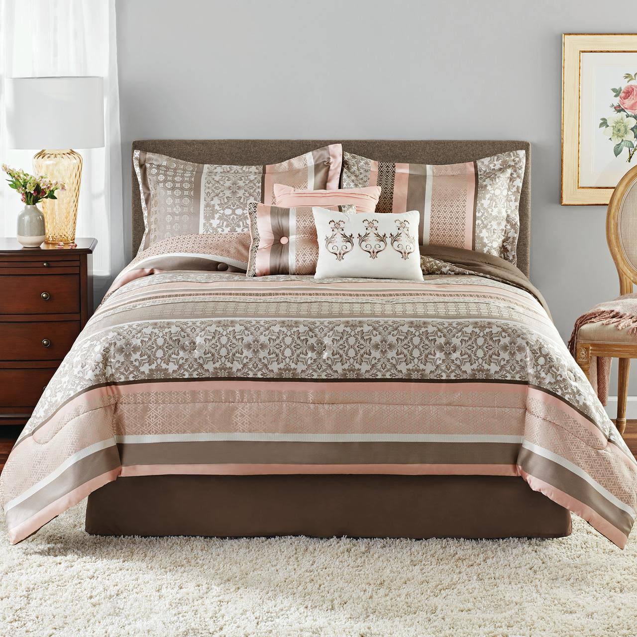 Mainstays 7-Piece Blush Jacquard ComforterBedding Set, King