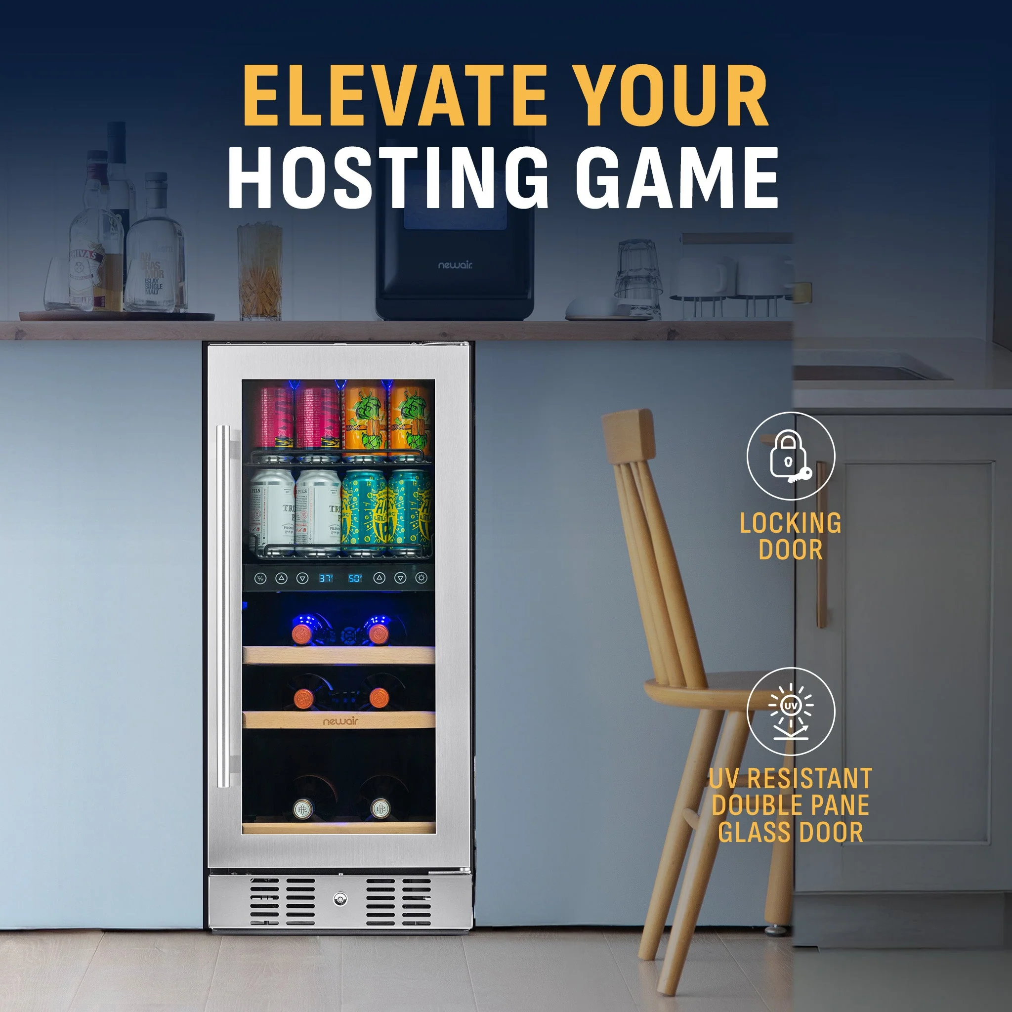 Newair 48-Can, 9-Bottle Built-in Dual Zone Beverage Fridge - 15