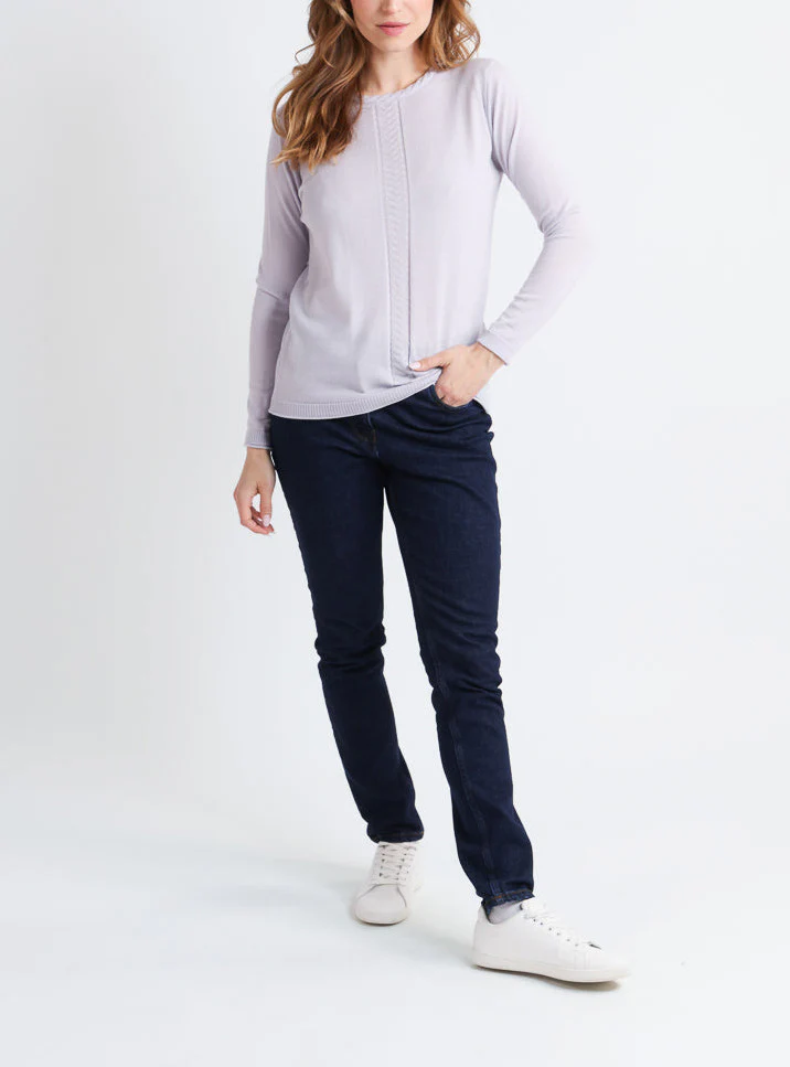 Pull femme en laine mérinos maille chevron gris plume