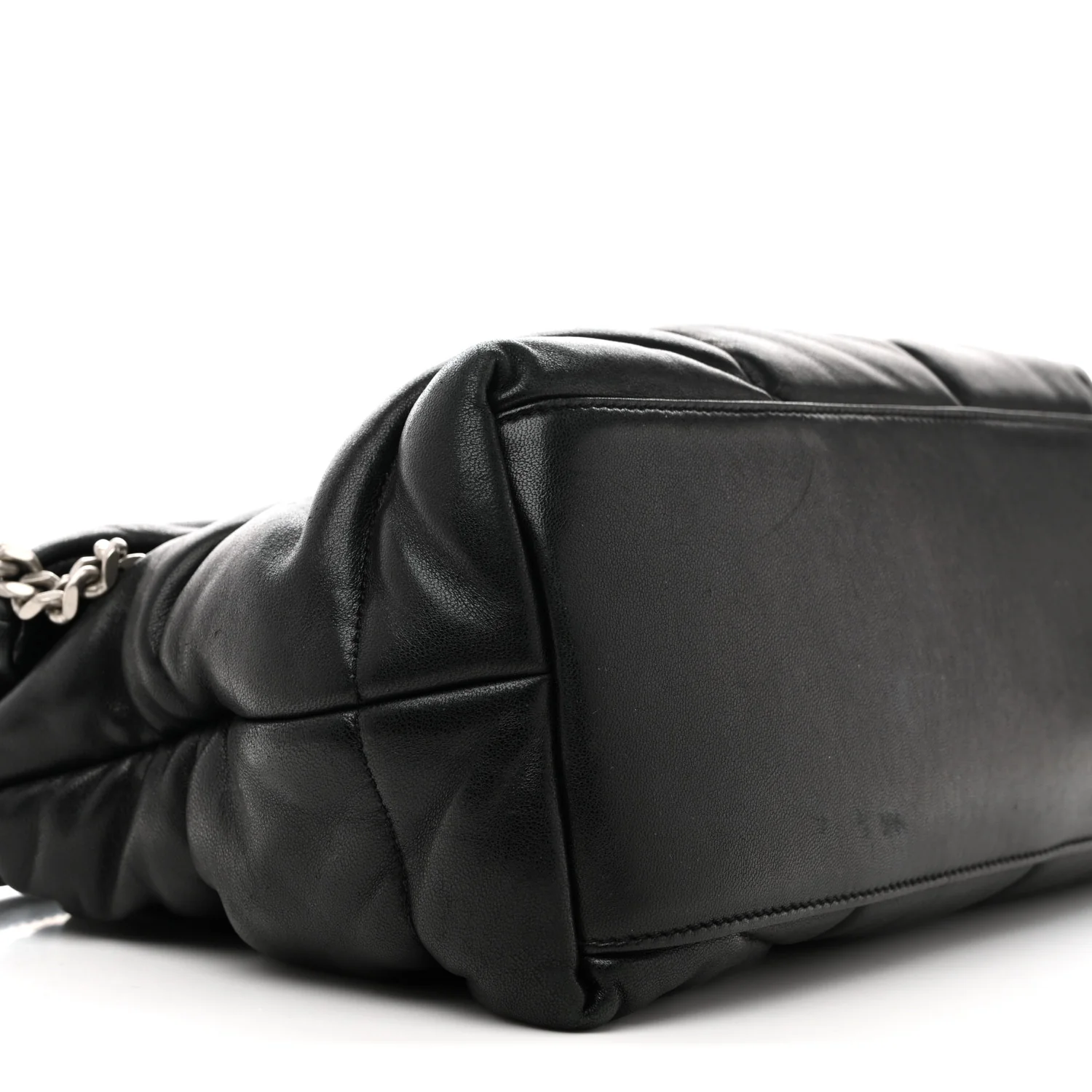 Lambskin Quilted Medium Loulou Puffer Monogram Chain Satchel Black