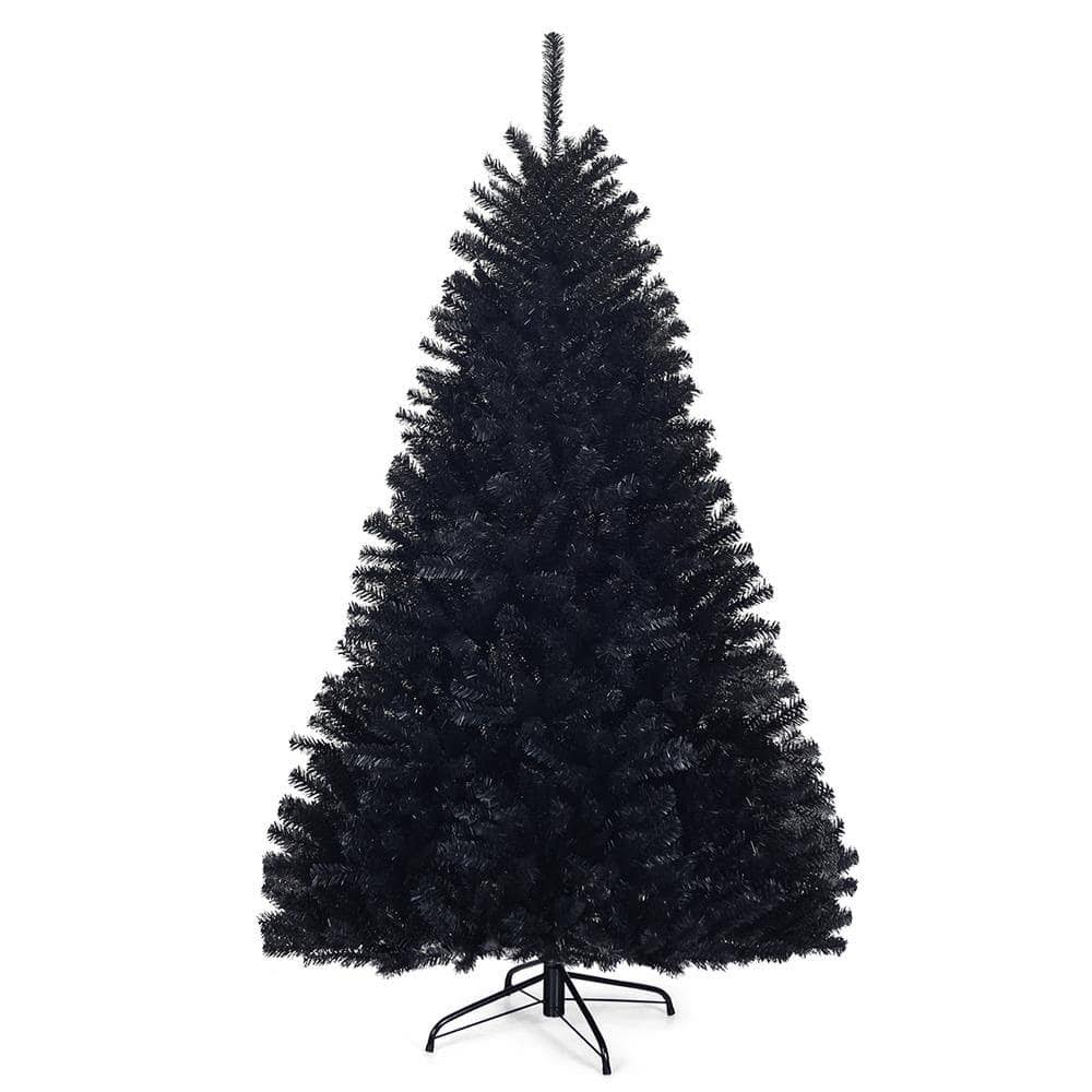 Costway 6 ft. Black Unlit Hinged Artificial Christmas Tree Halloween with 1036 Tips