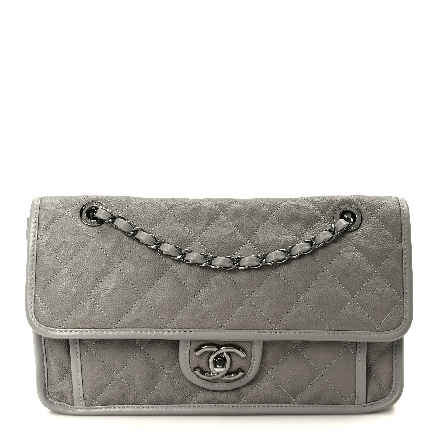 Caviar Quilted Medium French Riviera Flap Light Grey