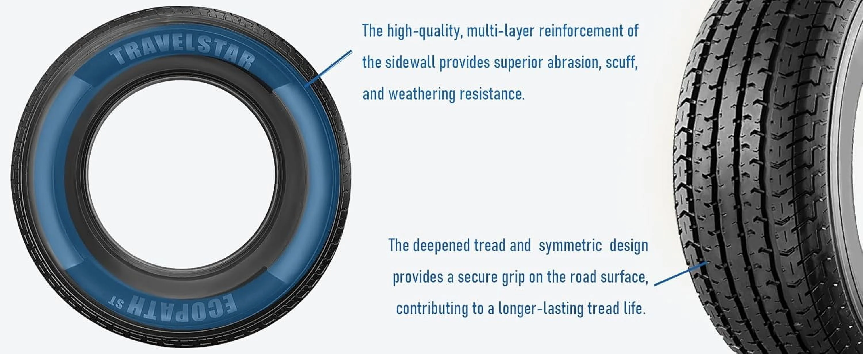 Travelstar Ecopath ST ST235/85R16 12 Ply 128M Load F Radial Trailer Tire - ST 235/85/16, Set of 2(Tire Only)