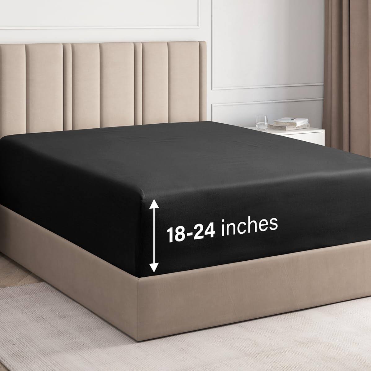 CGK Linens Extra Deep Pocket Microfiber Fitted Sheet (Full, Black)