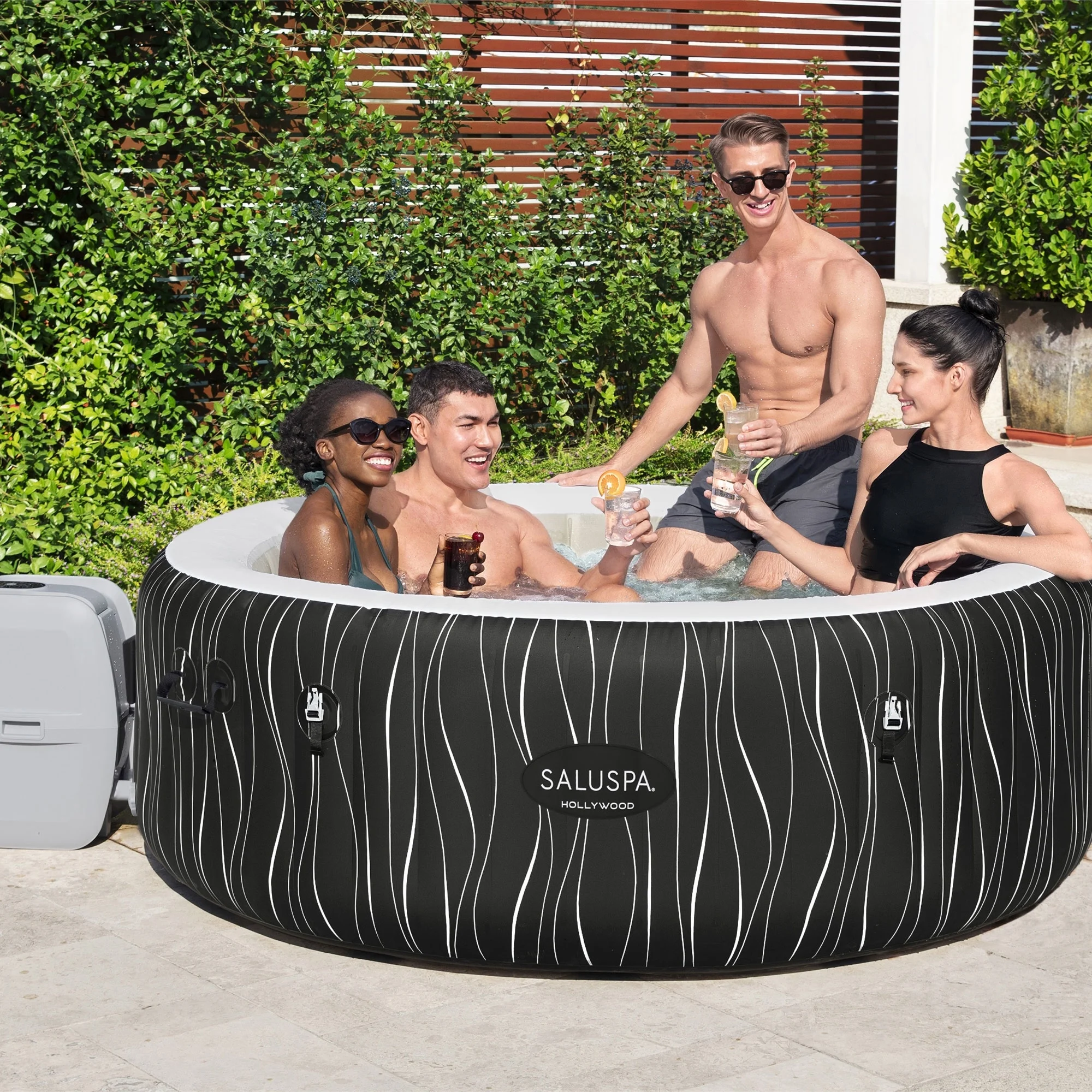 SaluSpa Hollywood Luxe AirJet Inflatable Hot Tub w/ Pump #P08411(Black Print) - Image 9
