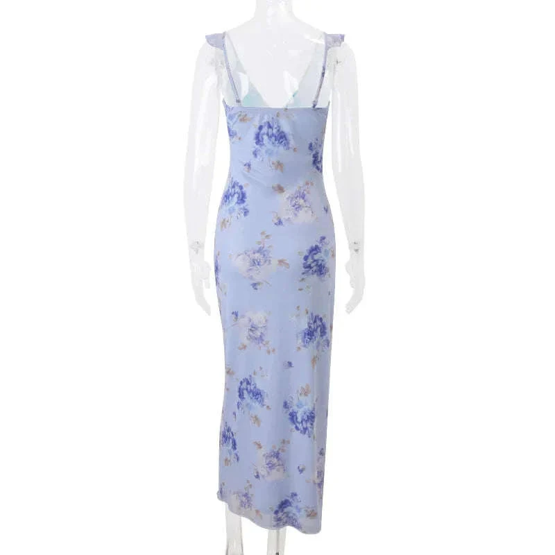 Robe Maxi Dos Nu Plongeant Fleurie Mode Été