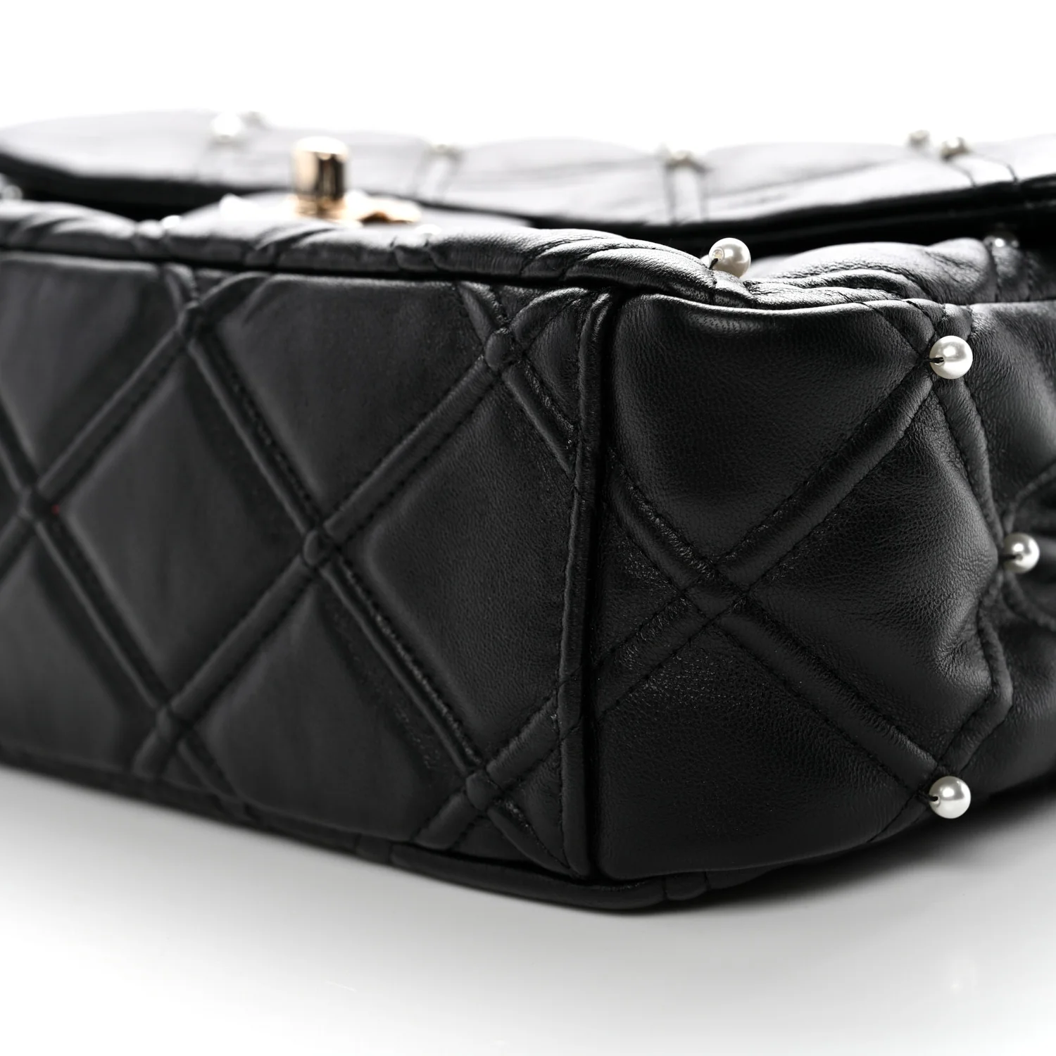 Lambskin Quilted Pearl Studded Flap Black