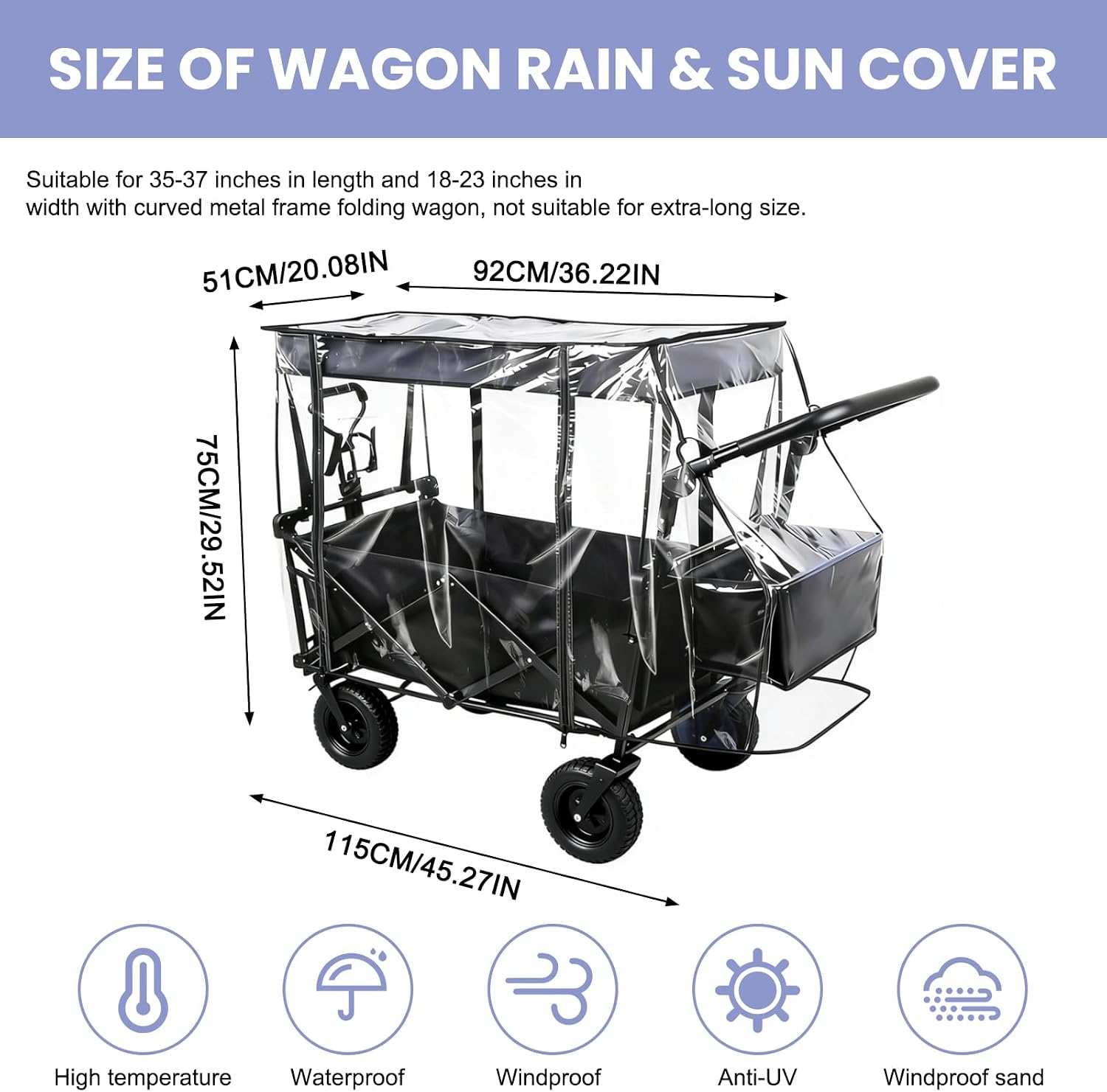 Rain Cover for Wagon Waterproof Canopy for Collapsible Folding Carts Strollers Wagon Cart Cover with Zippered Side Wagon Accessories for Camping Picnic Shopping Garden Outdoor (Transparency)