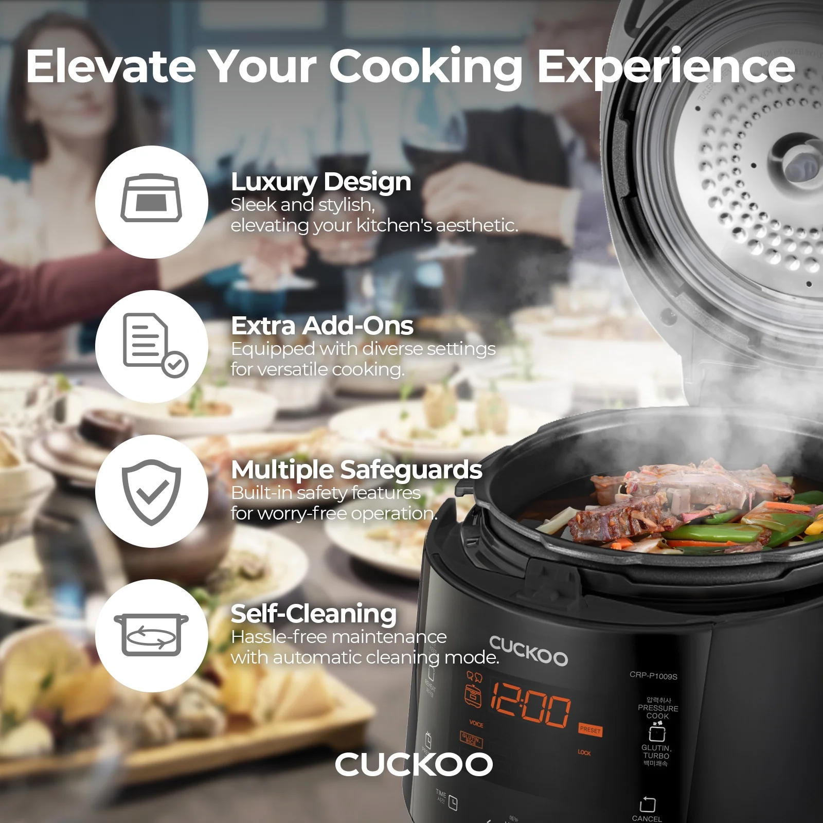 CUCKOO CRP - P1009SB 10 - Cup (Uncooked) Heating Pressure Rice Cooker & Warmer with Nonstick Inner Pot