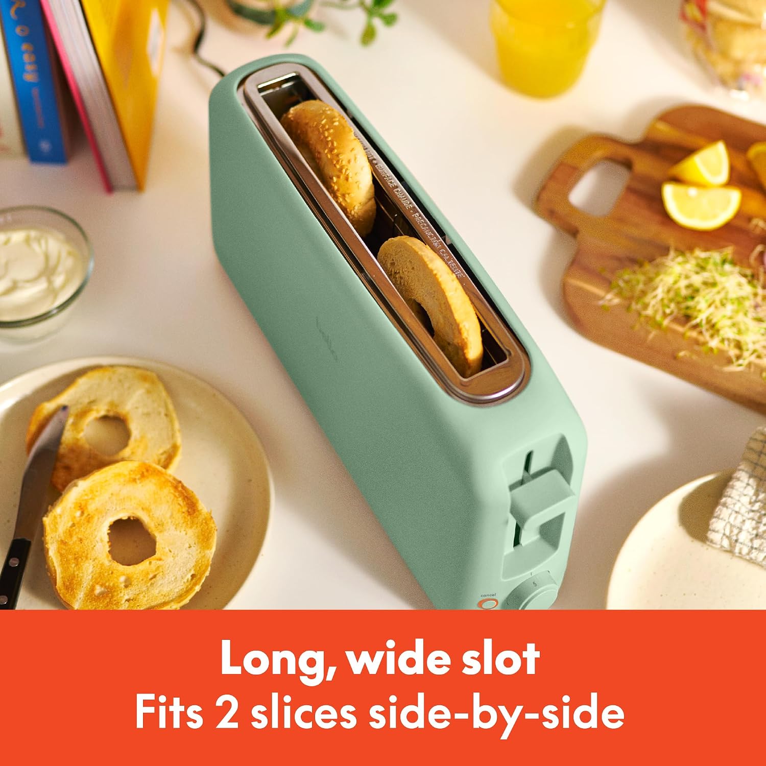 bella Fits-Anywhere ™   2-Slice Slim Toaster, Long Slot & Extra Wide, Seaglass