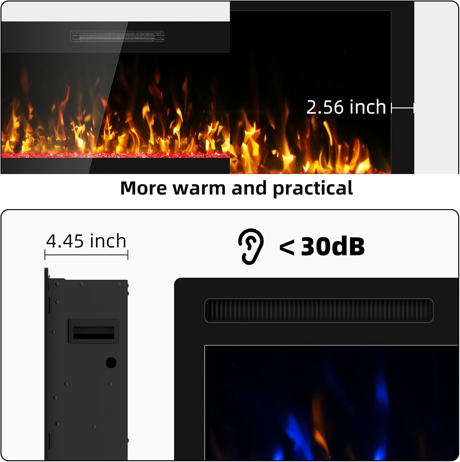 68 inch Electric Fireplace Inserts and Wall Mounted with Remote Control & Touch Screen 1500W Fireplace Heater Ultra Narrow Frame