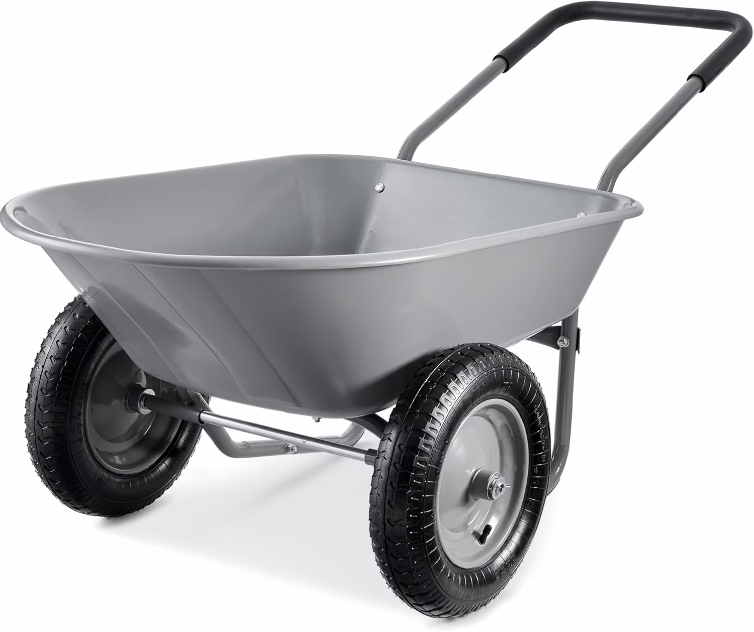 Gloaa Dual-Wheel Home Utility Yard Wheelbarrow Garden Cart w/Built-in Stand for Lawn, Gardening, Construction -Gray