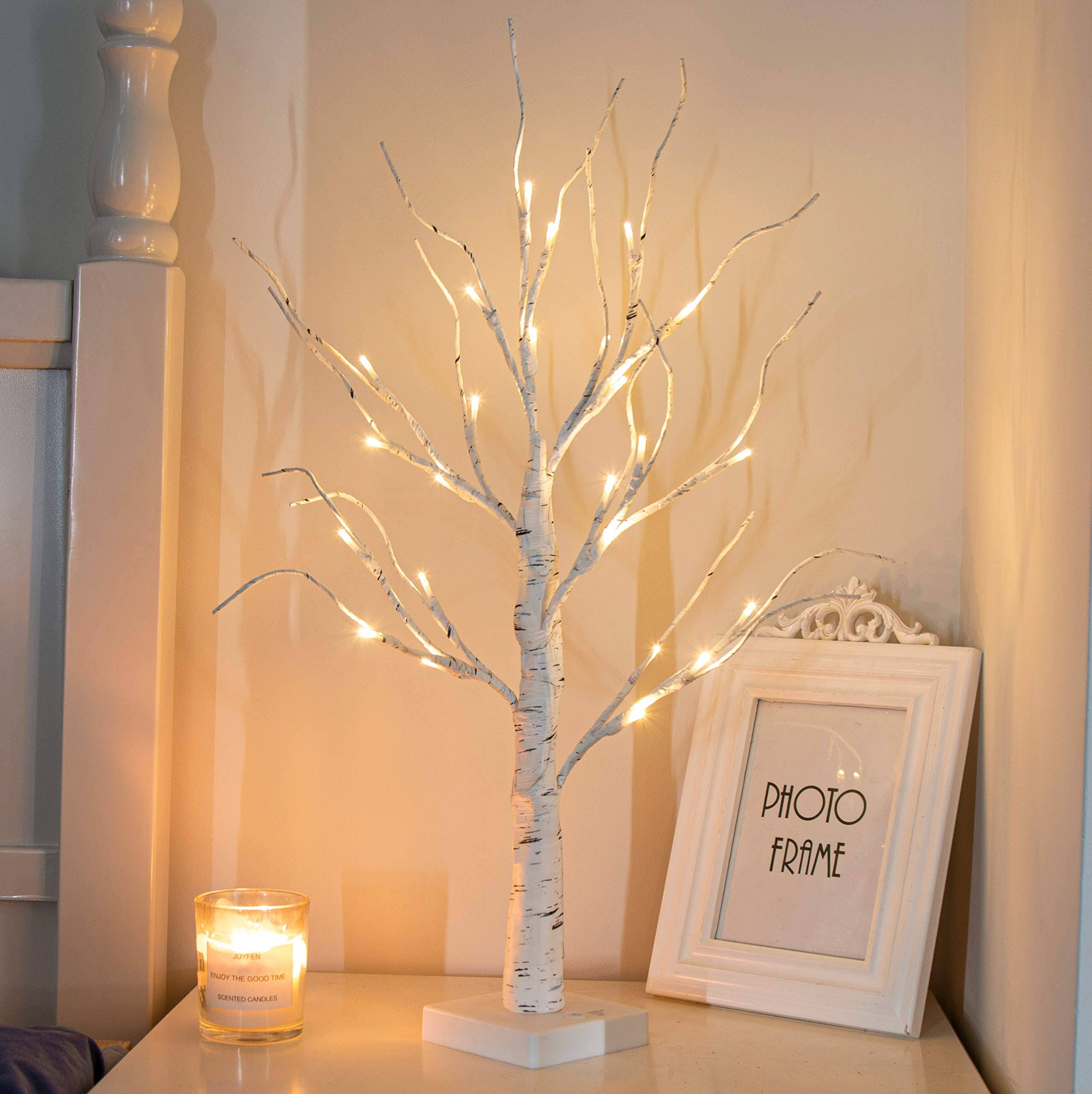 PEIDUO 24 inch 2ft 24lt Lighted Birch Tree Battery Powered Timer Warm White LED Artificial Branch Tree for Home Party Festival Wedding Decor, 2ft