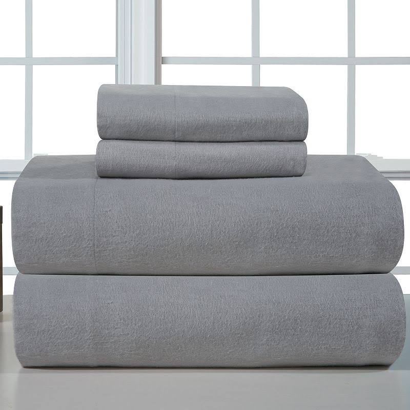 Pointehaven Heavy Weight Cotton Flannel Sheet Set - Grey - Twin