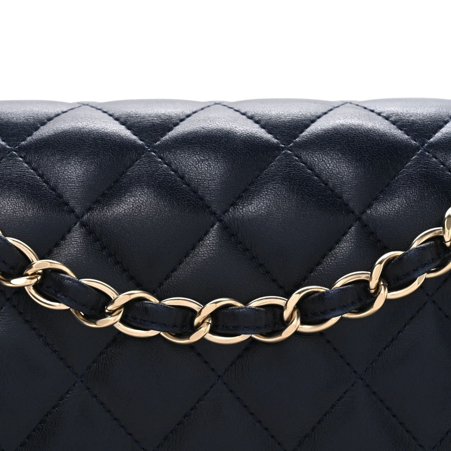 Lambskin Quilted Jumbo Double Flap Navy