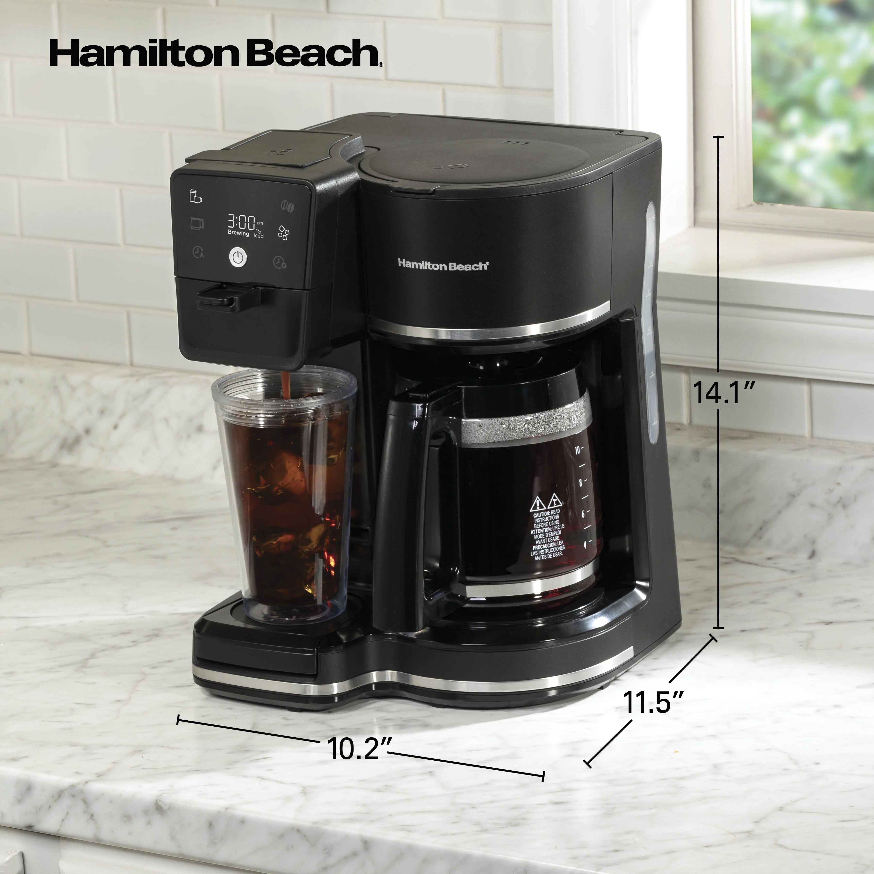 Hamilton Beach 2 - Way Programmable Iced/Hot Coffee Maker, Single - Serve and 12 Cup Glass Carafe, 47501J