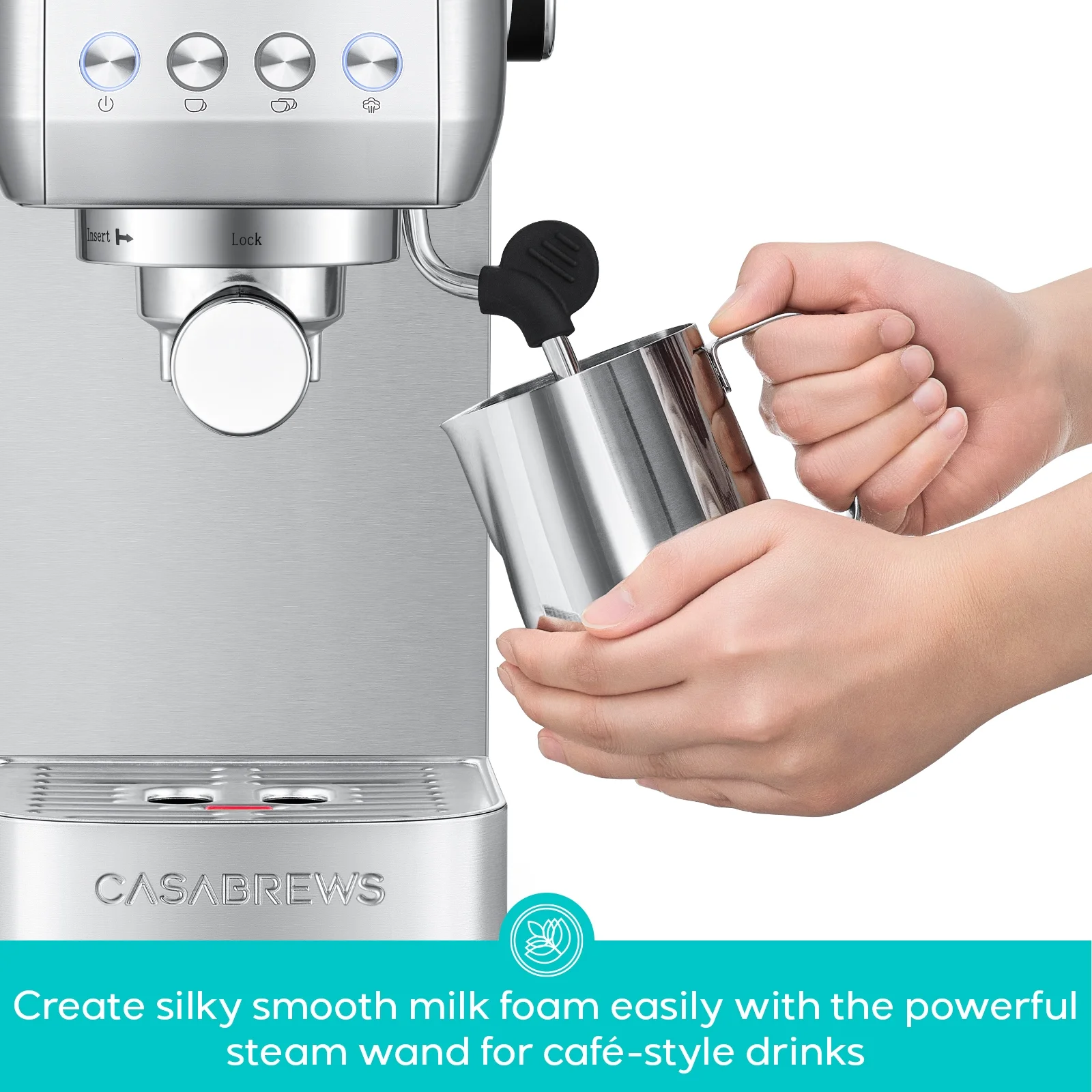 CASABREWS 3700gense, 20 Bar Espresso Machine and Coffee Maker with Milk Frother, Silver