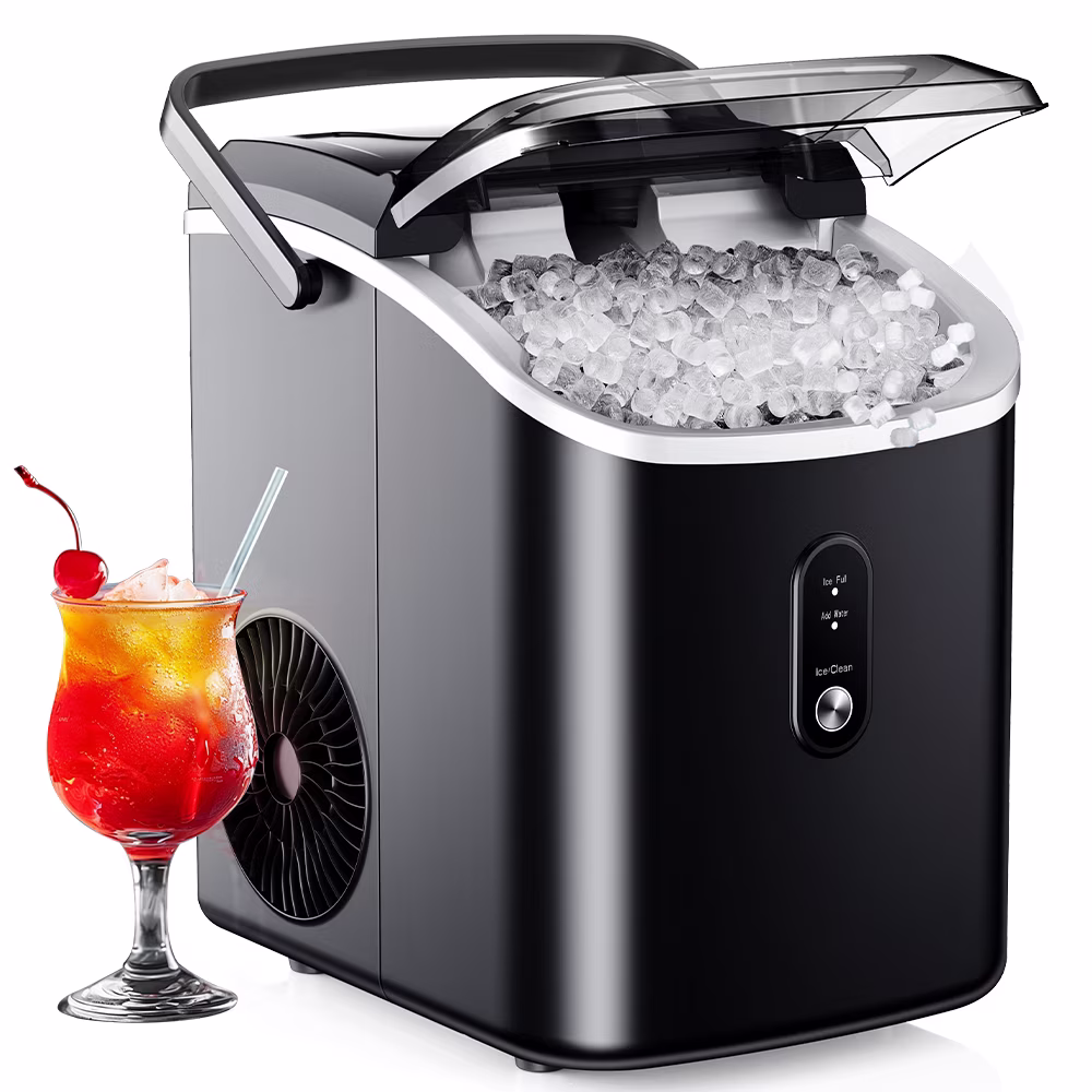 Nugget Ice Maker Countertop with Handle, Ready in 6 Mins, 34.5 lbs Per Day, Removable Top Cover, Auto-Cleaning, Black(Black)