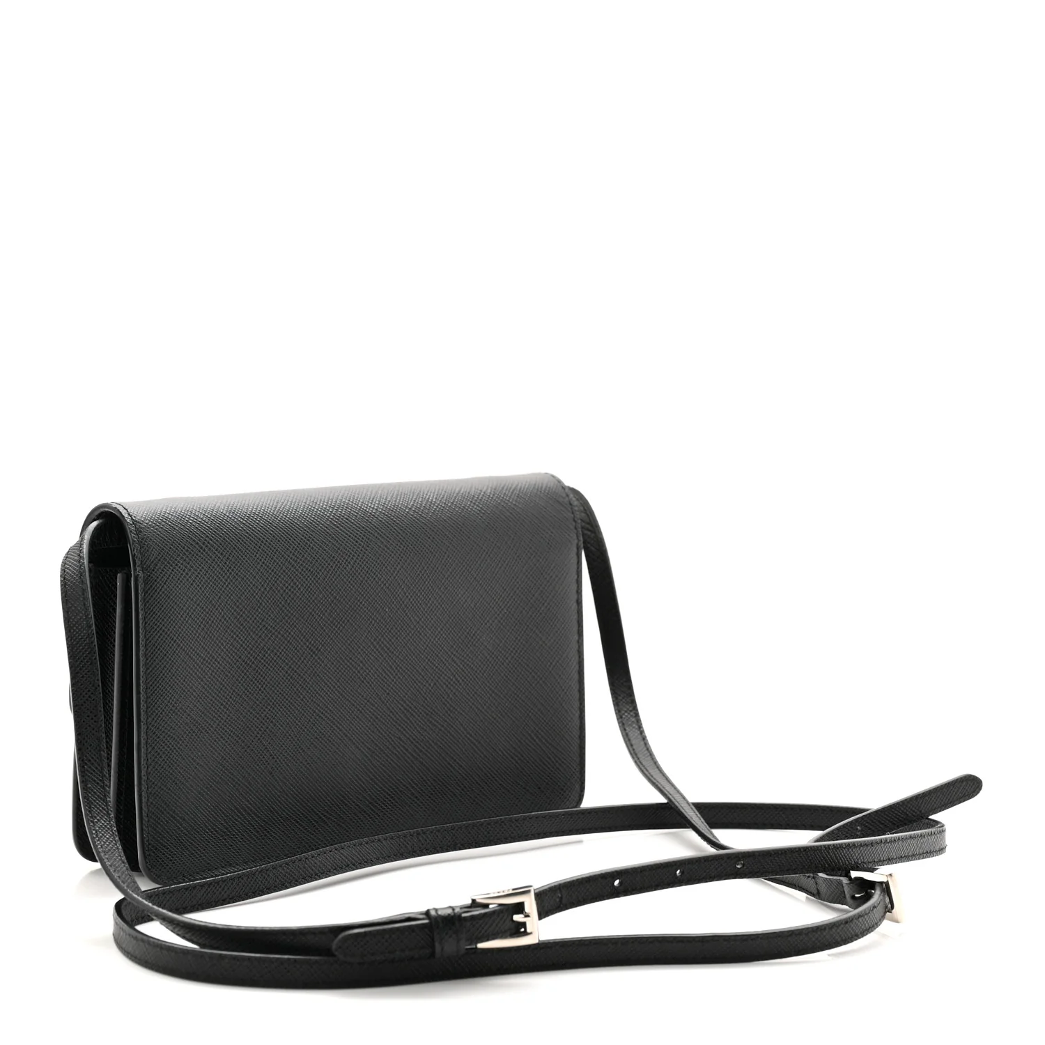 Saffiano Metal Flap Wallet With Strap Black