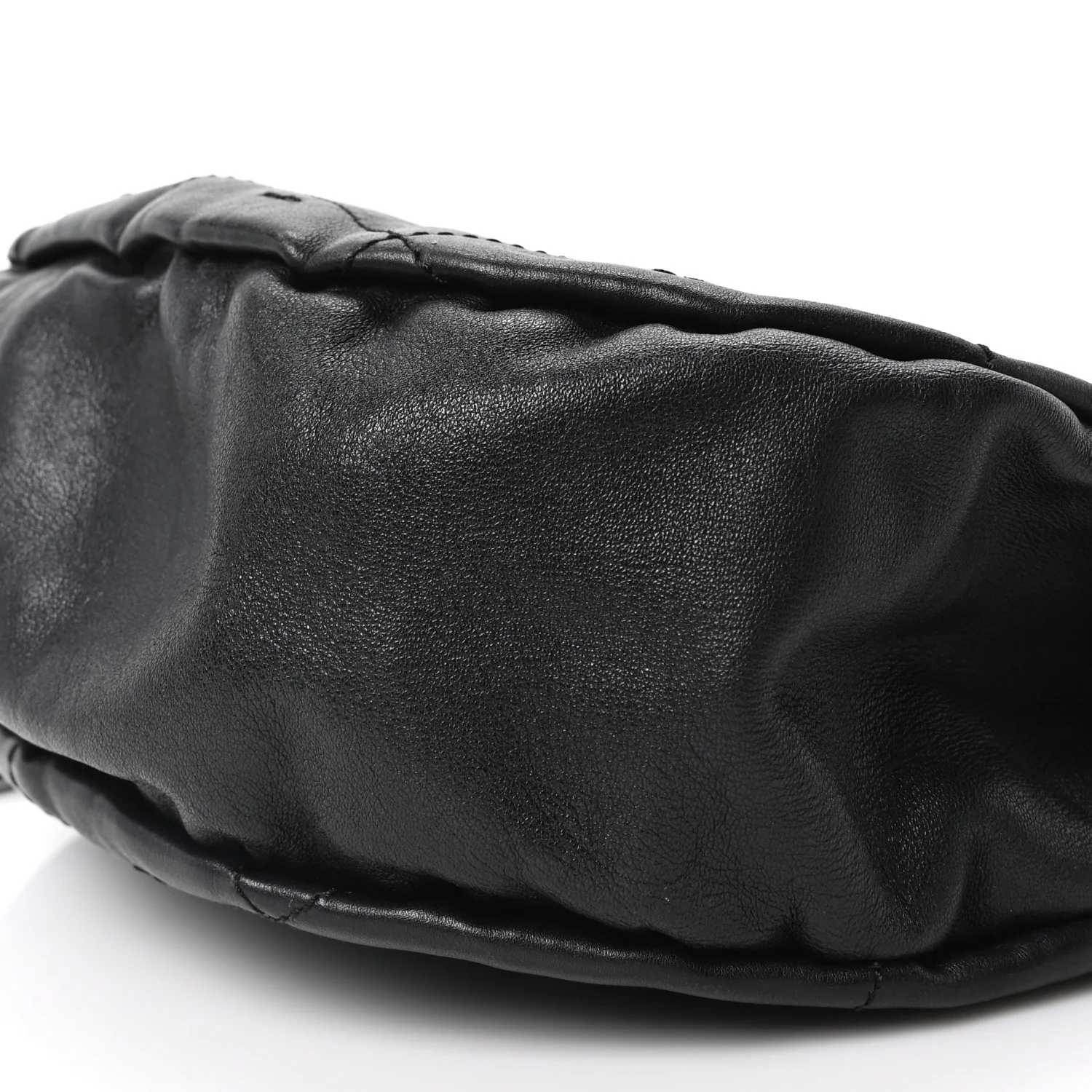 Lambskin Stitched Chocolate Bar Chain Fringe Hobo Black