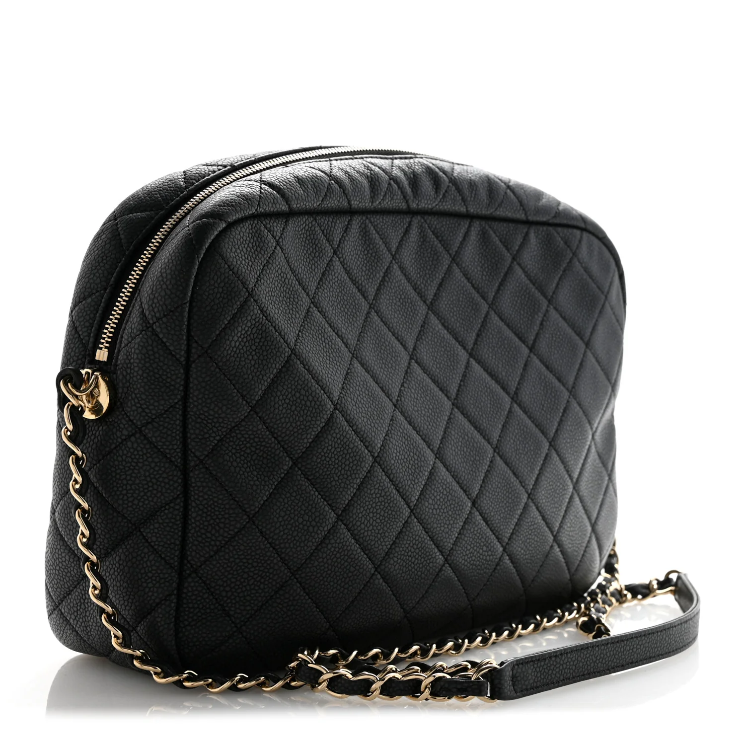 Caviar Quilted Large Coco Tassel Camera Case Black